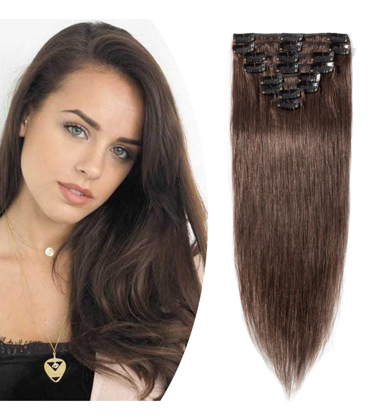 Buy SEGO Clip In Extensions - Real Remy Hair Heat Resistant Straight Medium Brown #4 20 (50cm) 70g - Perfect for Effortless Volume & Length! - Buy Online on GoSupps.com
