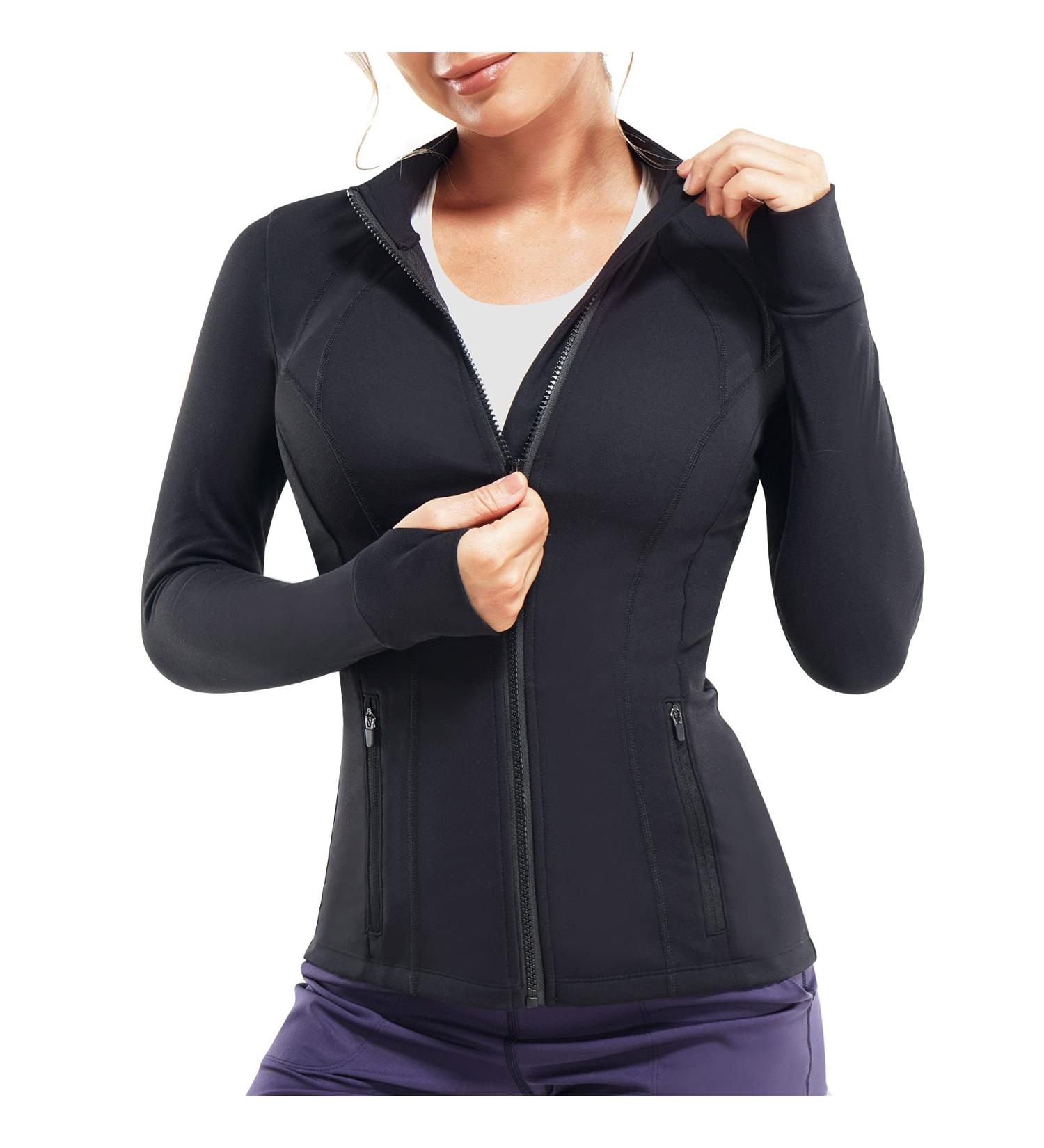 TrainingGirl Women's Full Zip Sports Jacket - Black, X-Large - Slim Fit, Long Sleeve with Thumb Holes - Buy Online on GoSupps.com