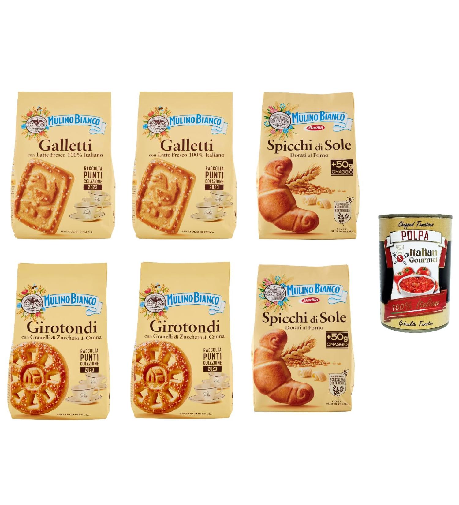  Italian Gourmet E.R. Mulino Bianco Galletti Spicchi di sole Girotondi Biscuits with 100% Italian Fresh Milk 6 x 350 g Cookies Cookie + Italian Gourmet Pulp 400 g - Buy Online on GoSupps.com