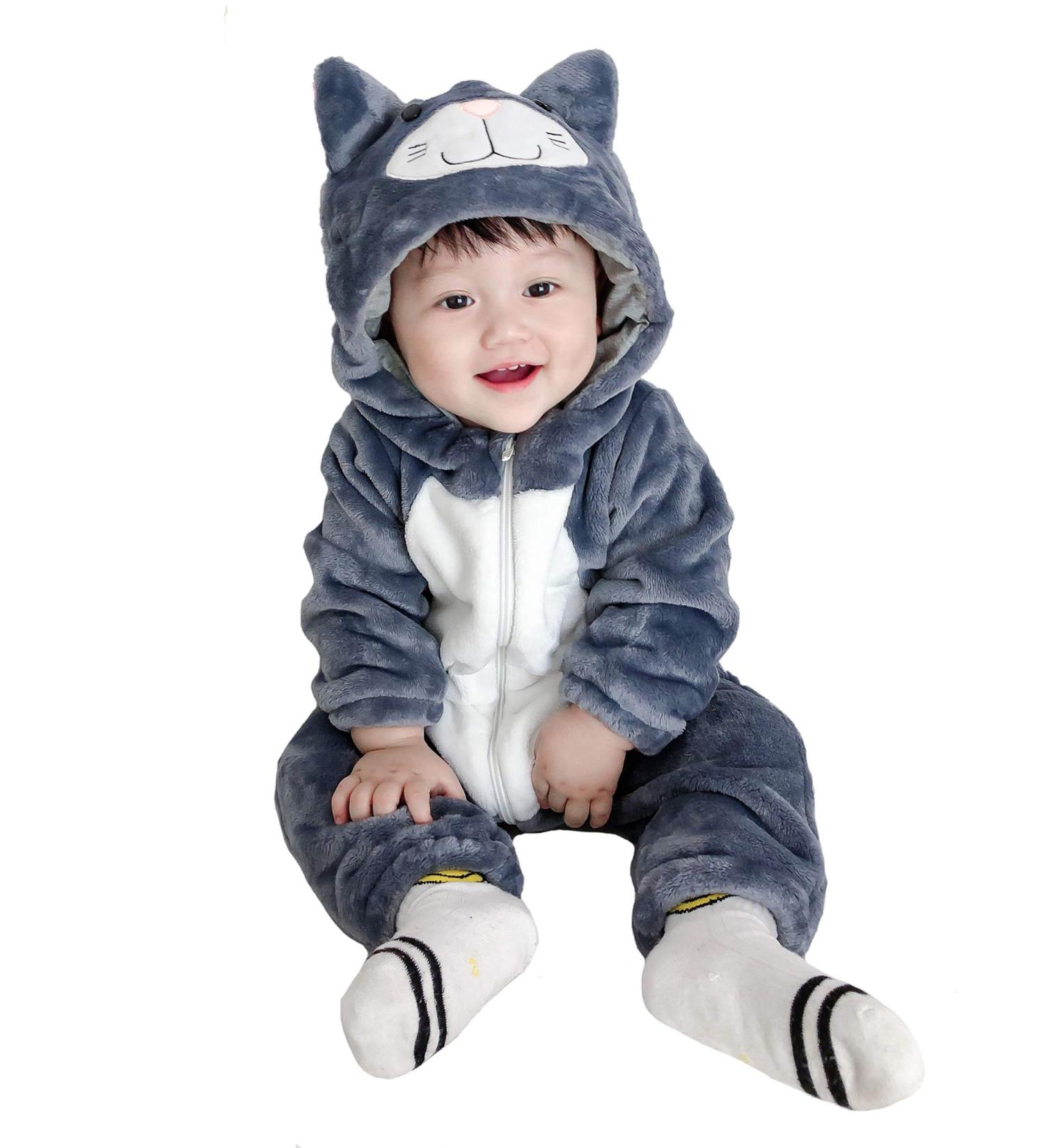 Doladola Unisex Baby Hooded Romper | Animal Cartoon Cat Jumpsuit | 12-18 Months | Black Cat - Buy Online on GoSupps.com