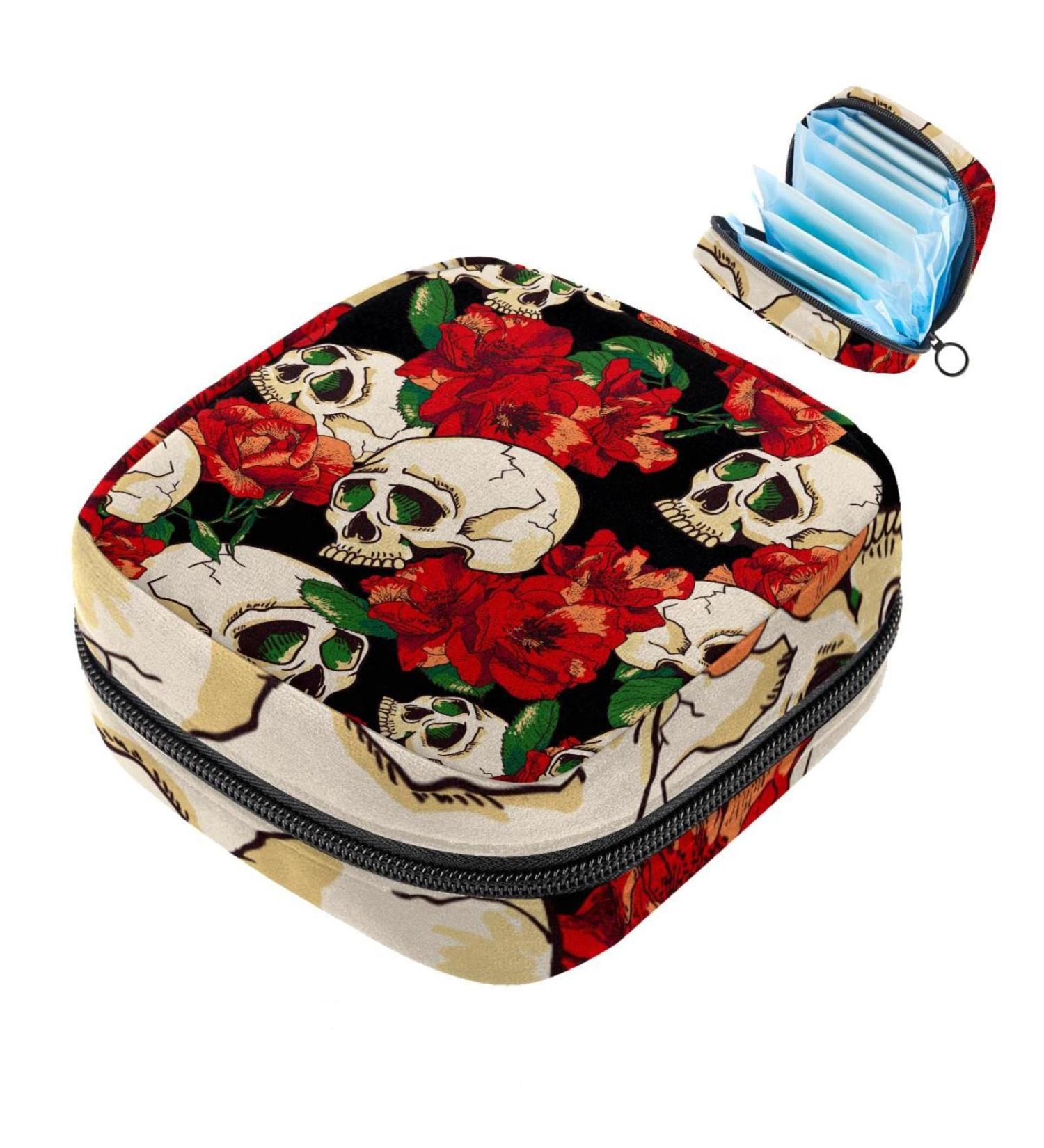 Buy Sugar Skull Rose Pattern Sanitary Napkin Storage Pocket | Stylish Period Bag for Women & Teens | Menstrual Cup Bags - Color 8 - Buy Online on GoSupps.com