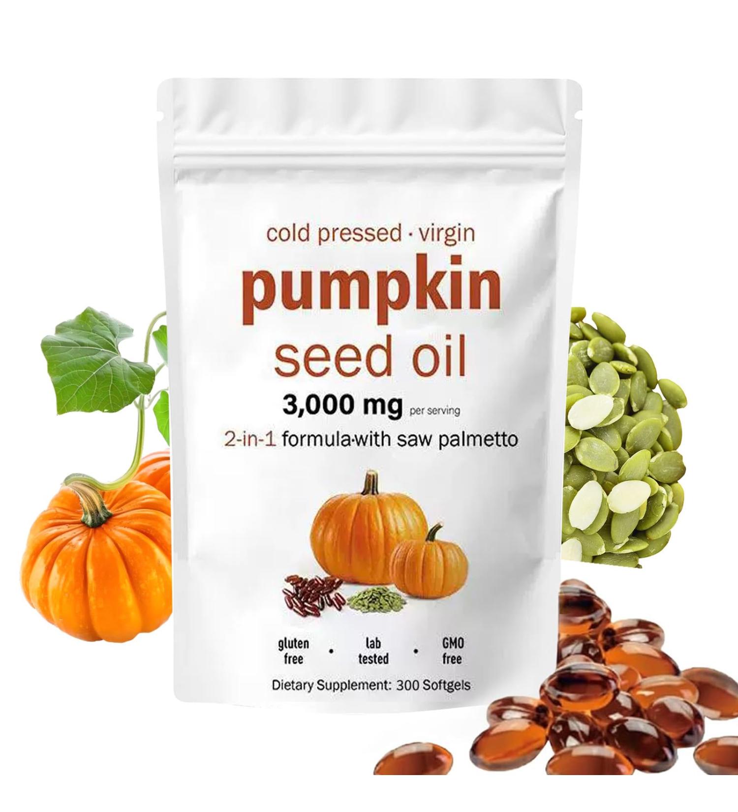 AOLBSPD Pumpkin Seed Oil Capsules with Saw Palmetto 3000mg per Serving 300 Softgels | Cold Pressed Pure Virgin Oil | Supports Hair Urinary Bladder & Prostate Health | Non-GMO - Buy Online on GoSupps.com