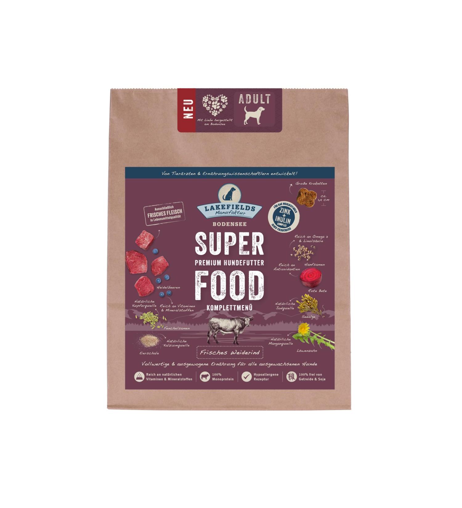 Lakefields Premium Superfood Beef, the sensation of dry food for your dog, size: 4 x 1 kg