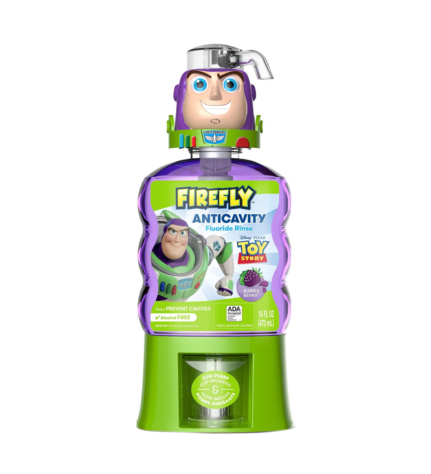 Firefly Toy Story Bubble Berry Fluoride Rinse 16oz - ADA Accepted, Alcohol-Free Formula for Cavity Prevention and Fresh Breath, Buzz Lightyear - Buy Online on GoSupps.com