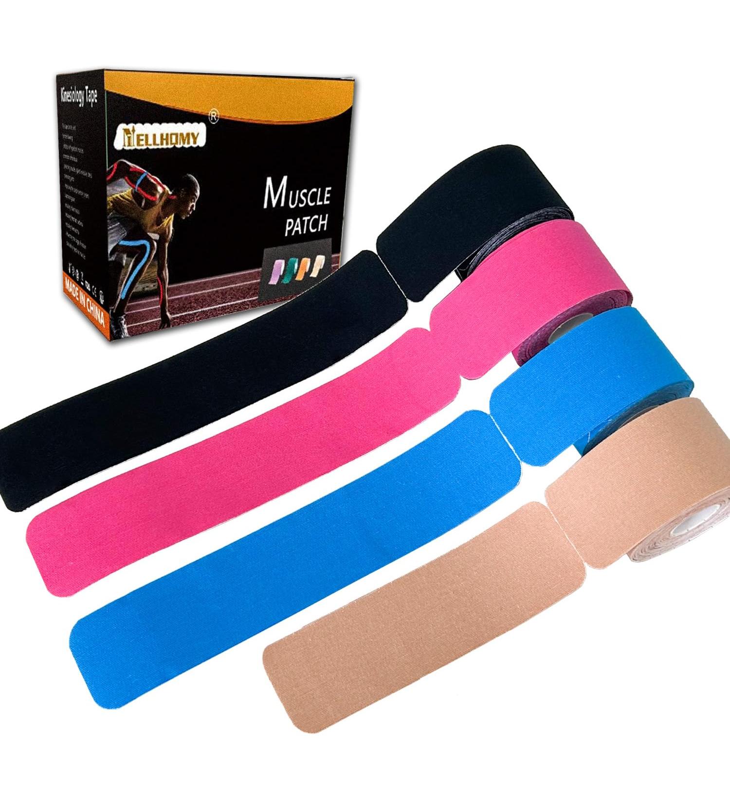 Buy Kinesiology Tape Precut - 4 Rolls Cotton Elastic Muscle & Joint Support Hypoallergenic Waterproof K Tape for Pain Relief | International Shipping - Buy Online on GoSupps.com