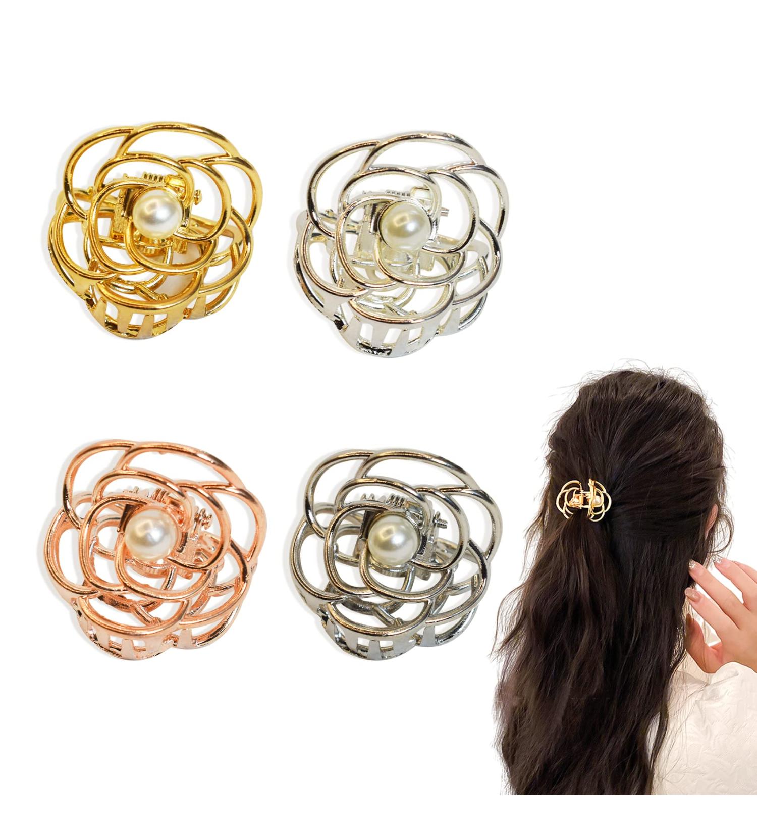 Medium Flower Hair Claw Clips 4-Pack for Women & Girls - Non-slip Metal Jaw Clamps for Thin/Thick Hair - Mother's Day Gift - 4 Colors - Buy Online on GoSupps.com