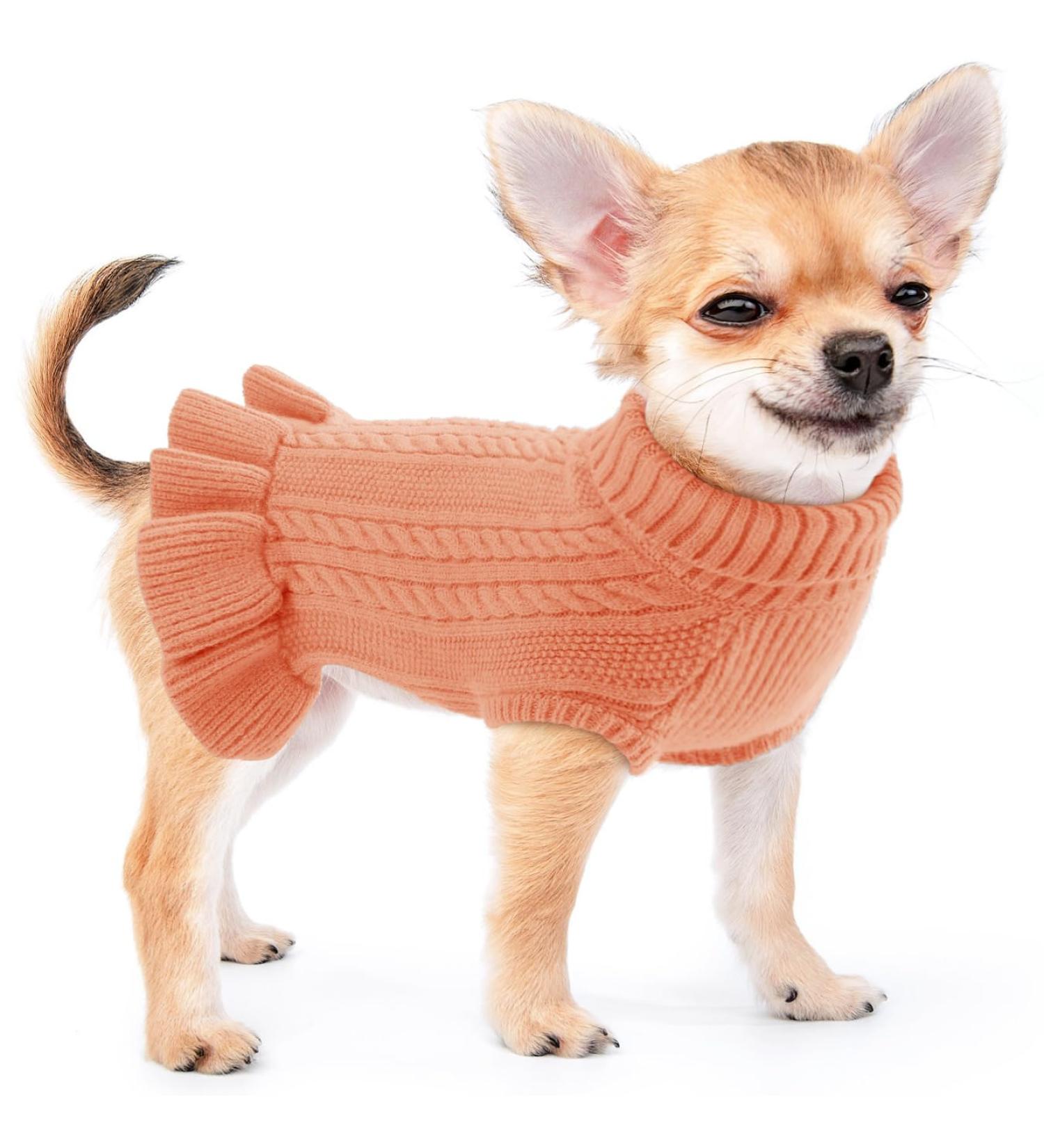 Alagirls Warm Dog Cat Sweater - Classic Soft Fleece Pet Outfit for Spring Autumn & Winter - Lightweight Orange Dog Clothes - Buy Online on GoSupps.com