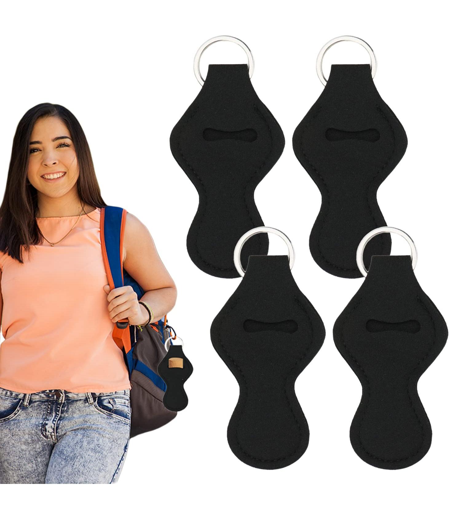 4 Pack Black Lip Balm & Lipstick Holder Keychain Set - Chapstick & Lip Gloss Key Chain Holders - Buy Online on GoSupps.com
