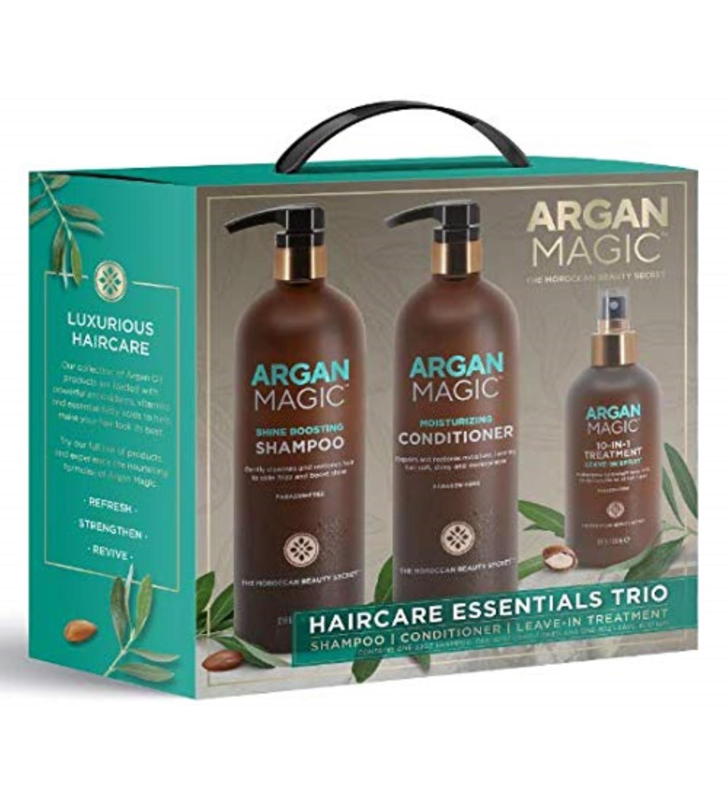 ARGAN MAGIC Hair Care Essentials Trio | Shine Boosting Shampoo Moisturizing Conditioner 10 in 1 Leave In Spray | Hydrate Detangle & Restore Shine | Made in USA - Buy Online on GoSupps.com