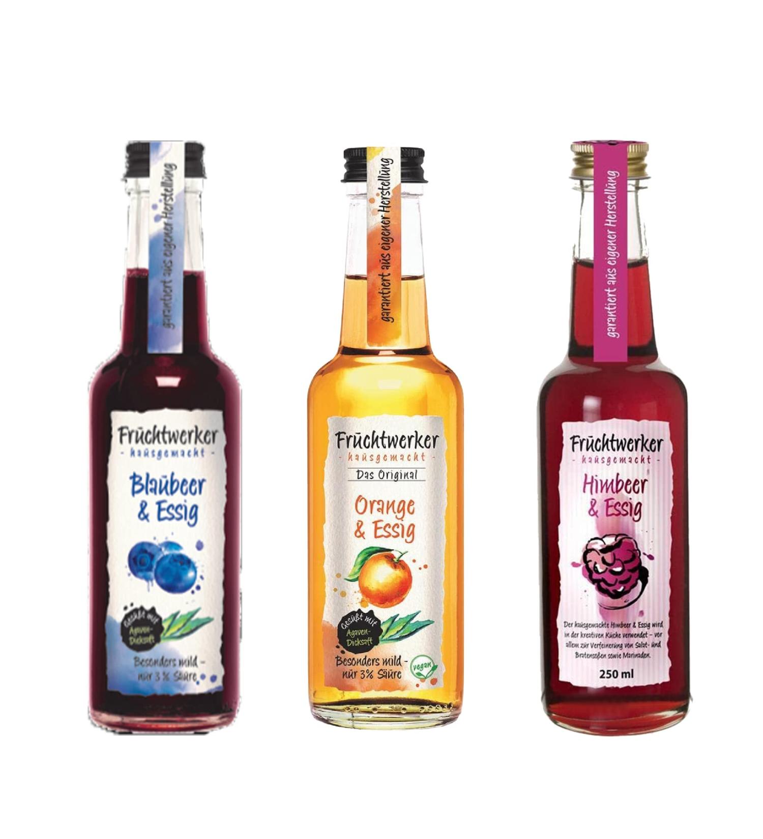 Fruchtwerker Set vinegar and fruits I Different varieties I Fruity I Fruit vinegar I Vinegar set I Pure vegetable I Sweet - Buy Online on GoSupps.com