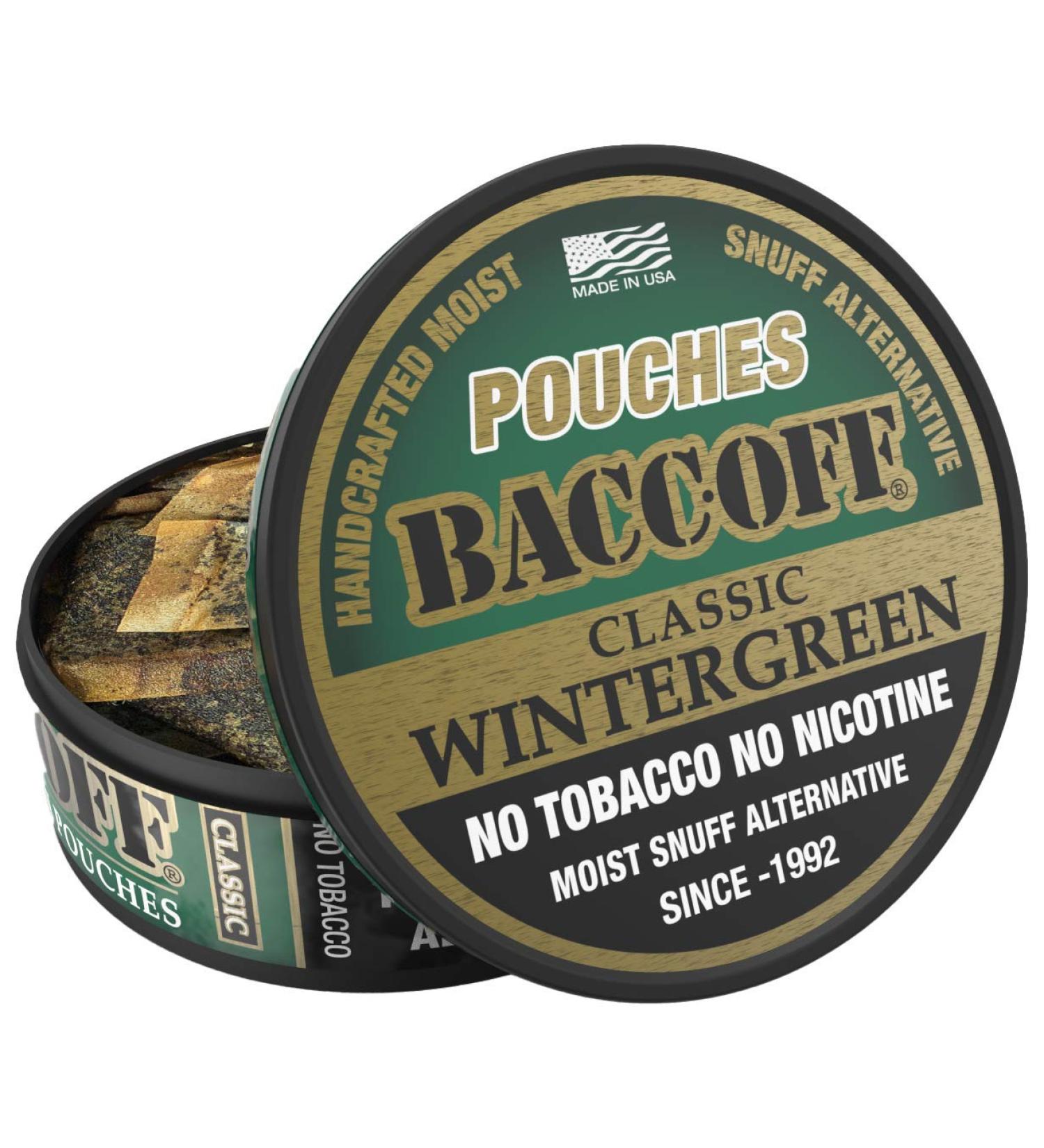 BaccOff Classic Wintergreen Pouches - Tobacco & Nicotine Free Snuff Alternative (5 Cans) - Buy Online on GoSupps.com