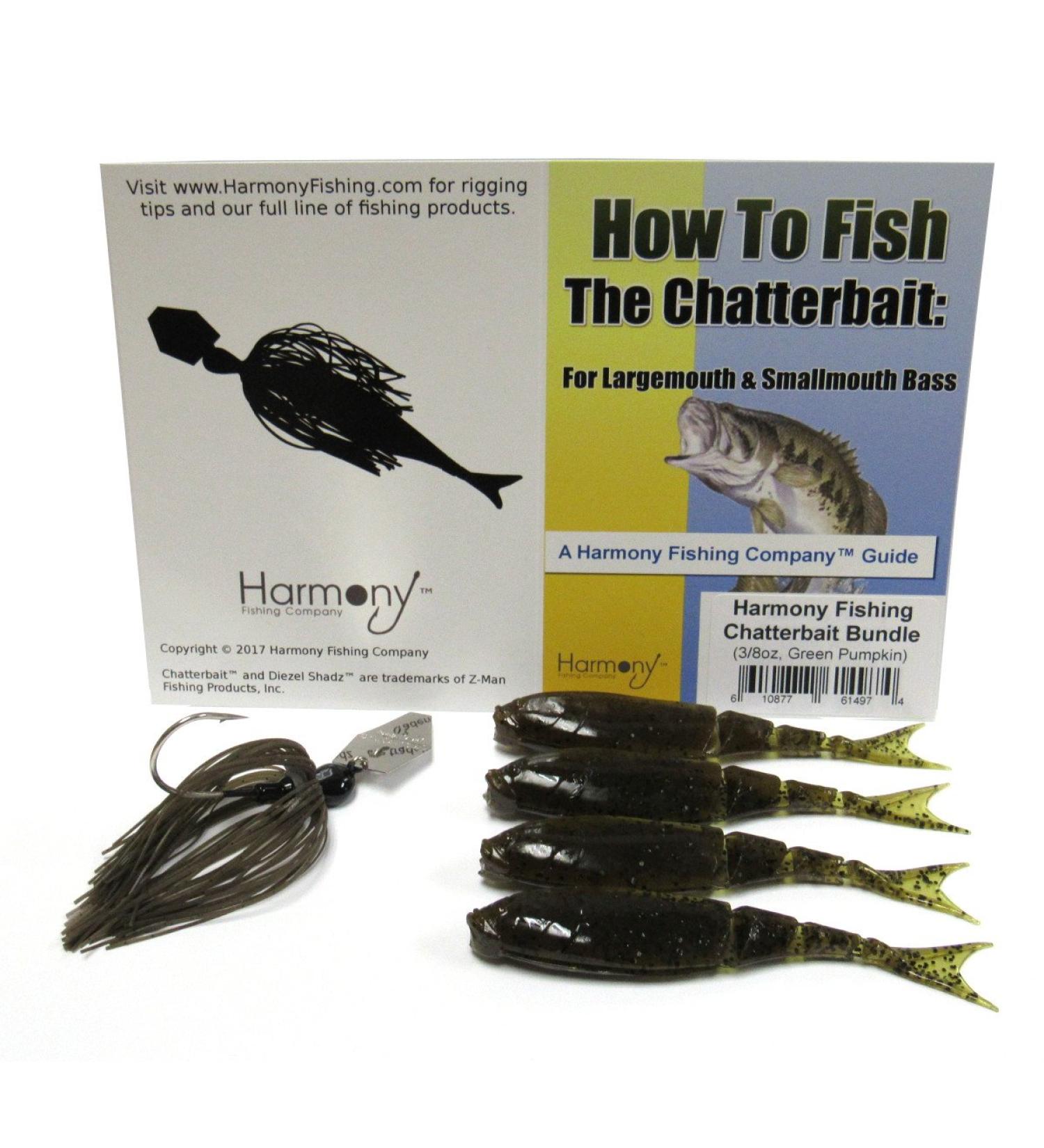 Harmony Fishing Company Chatterbait Kit with Z-Man 3/8oz Chatterbait and Razor ShadZ - Green Pumpkin | How to Fish Guide Included - Buy Online on GoSupps.com