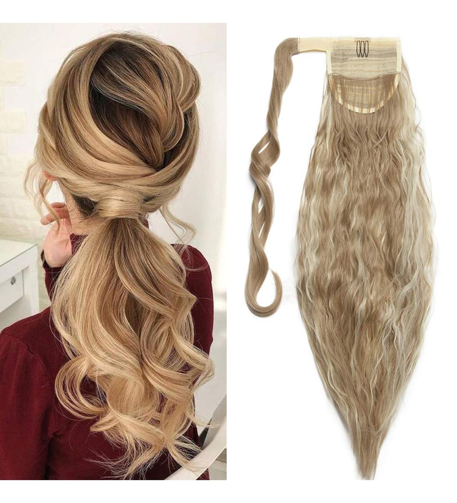 Ponytail Clip-In Braid Extension | Wavy Sandy Blonde & Bleached Hair | 20 (50cm) Realistic Hairpiece - Buy Online on GoSupps.com