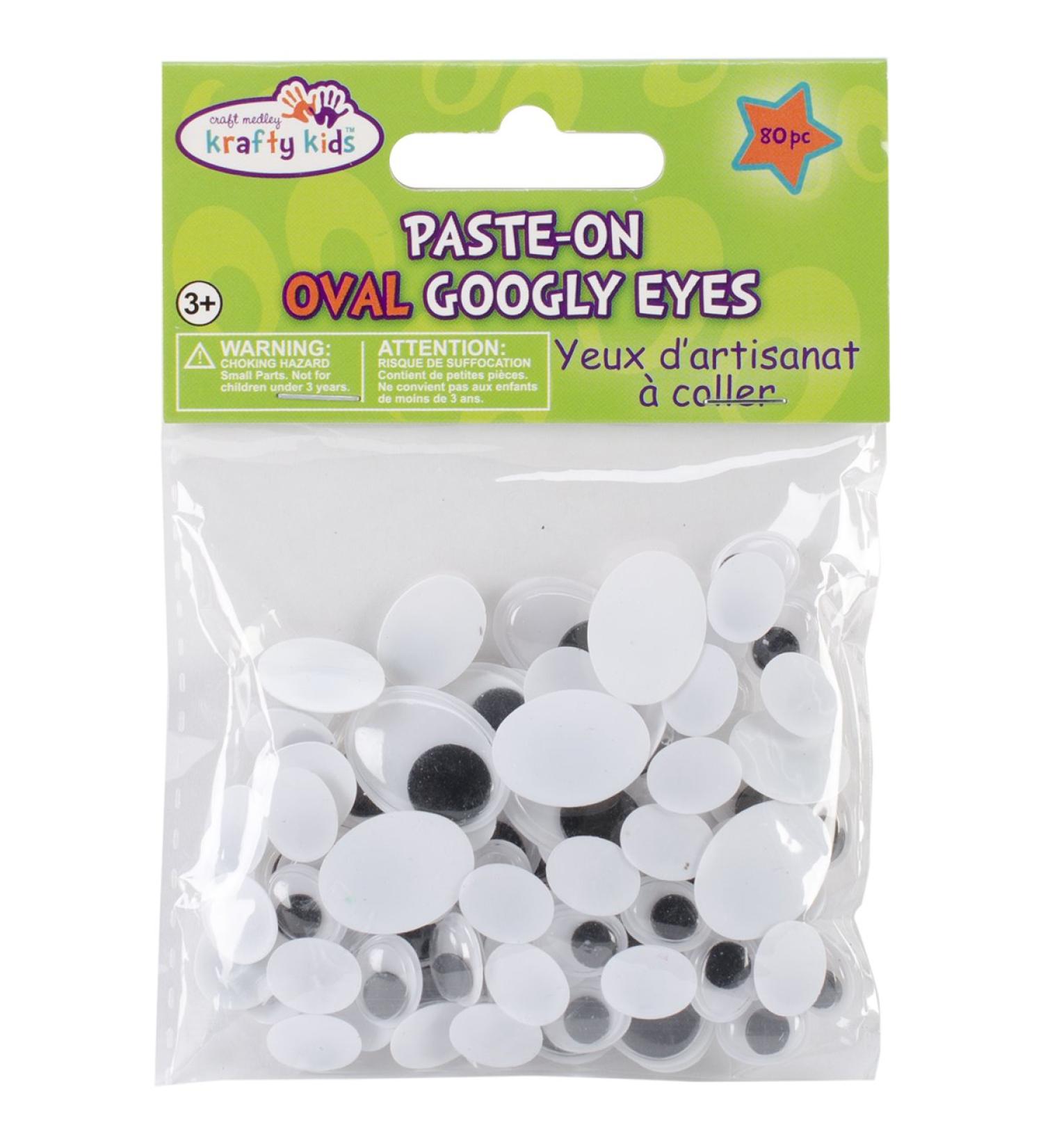 Multicraft Imports Krafty Kids Paste-On Googly Eyes, 10 to 19mm, Black, 80 Per Package