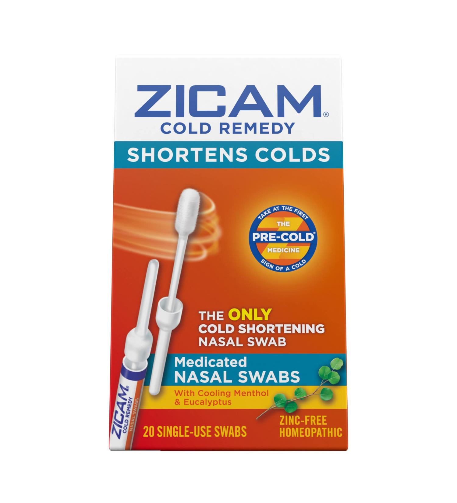 Zicam Cold Remedy Nasal Swabs with Cooling Menthol & Eucalyptus - 20 Count Pack - Buy Online on GoSupps.com