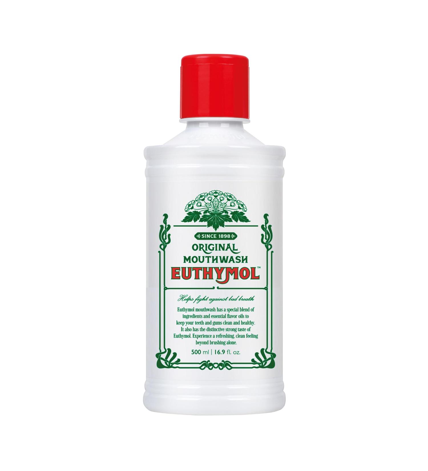 Euthymol Mouthwash Original 500ml Sans Fluor Go t Intense R duit la Plaque Dents et Gencives Saines Rafra chit l Haleine Soin Buccal Quotidien - Buy Online on GoSupps.com