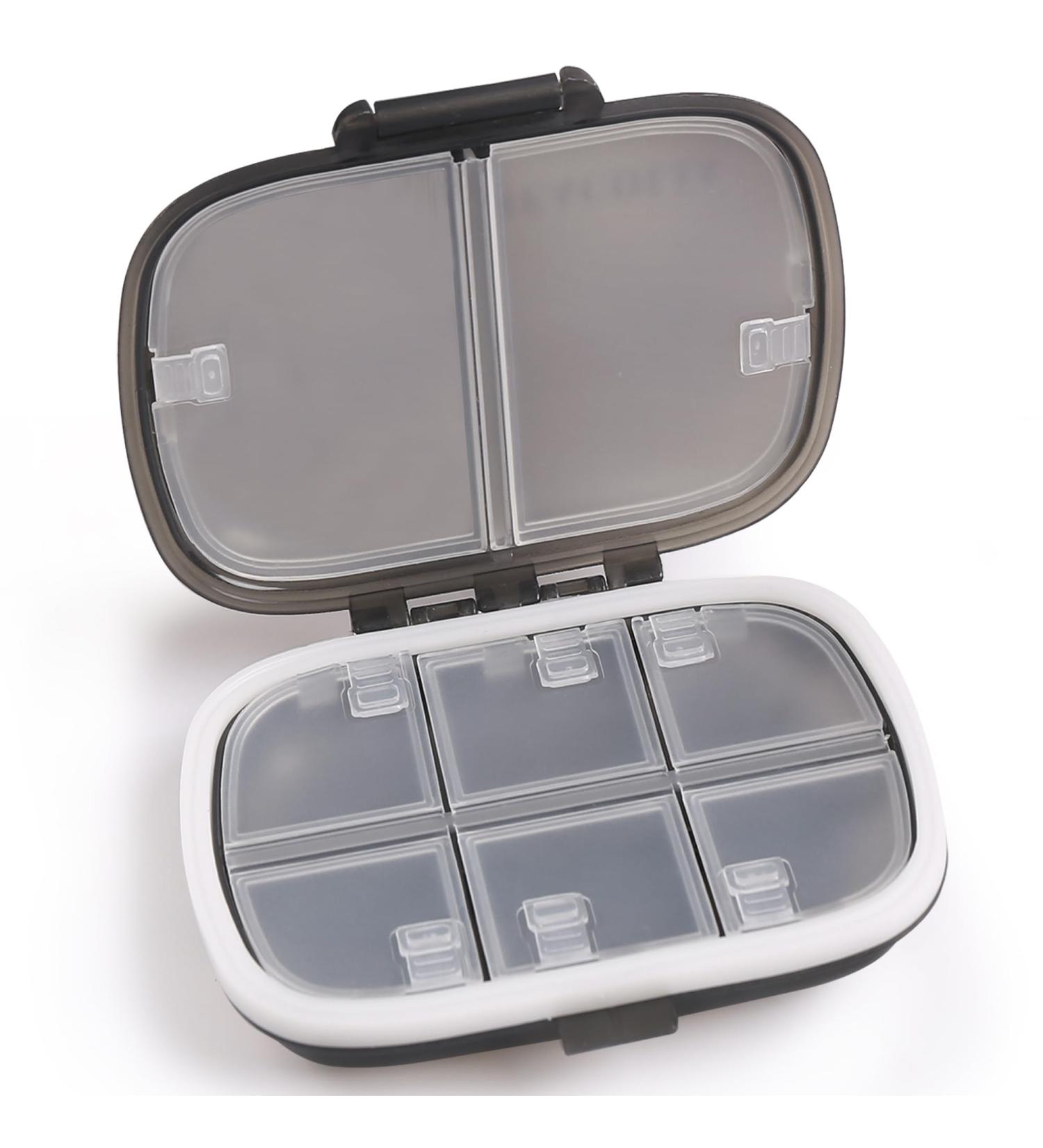 MEACOLIA Travel Pill Organizer - Portable Daily Pill Box with 8 Compartments for Vitamins Supplements & Medicines - Easy Open Design (Clear Black - Buy Online on GoSupps.com