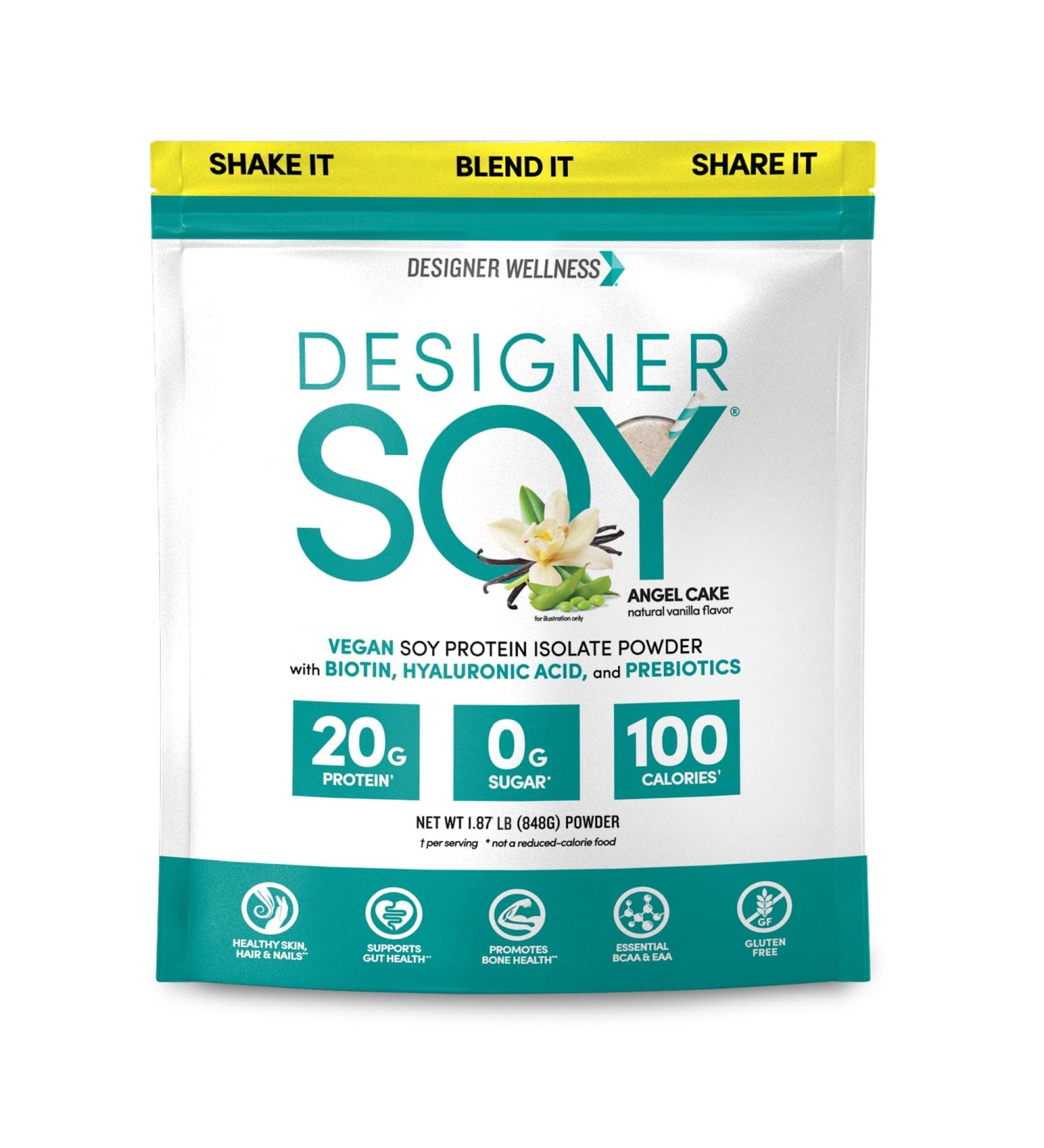 Designer Wellness Soy Isolate Protein Powder with Biotin Hyaluronic Acid and Prebiotics Vegan 0 Sugar Non-GMO Angel Cake Vanilla 1.87 lb - Buy Online on GoSupps.com