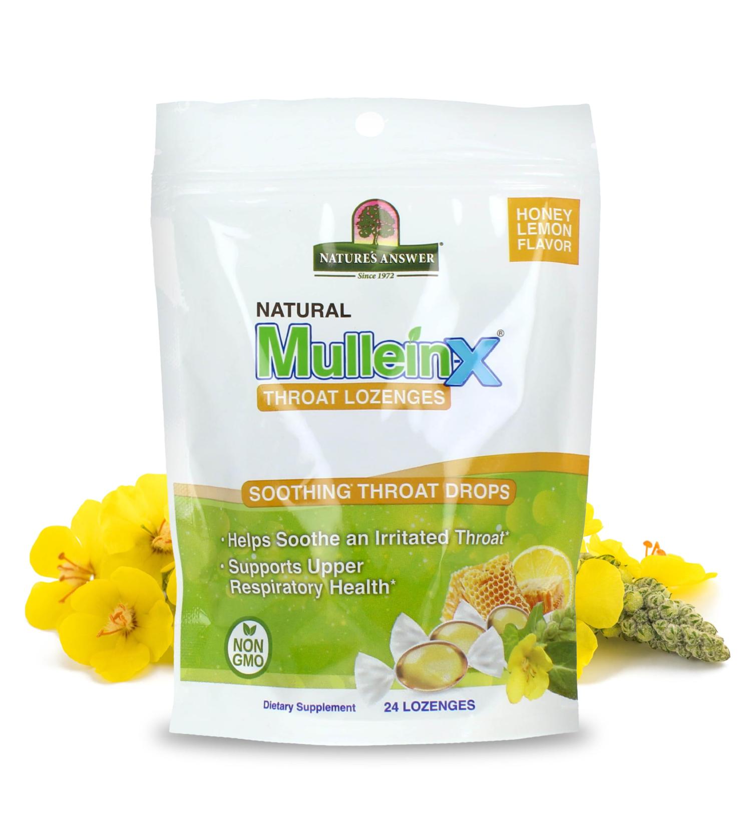Nature's Answer Mullein X Respiratory Soothing Throat Lozenges 24 Count Alcohol Free Herbal Cough Support with Mullein Marshmallow English Ivy & Honey Non GMO Gluten Free - Buy Online on GoSupps.com