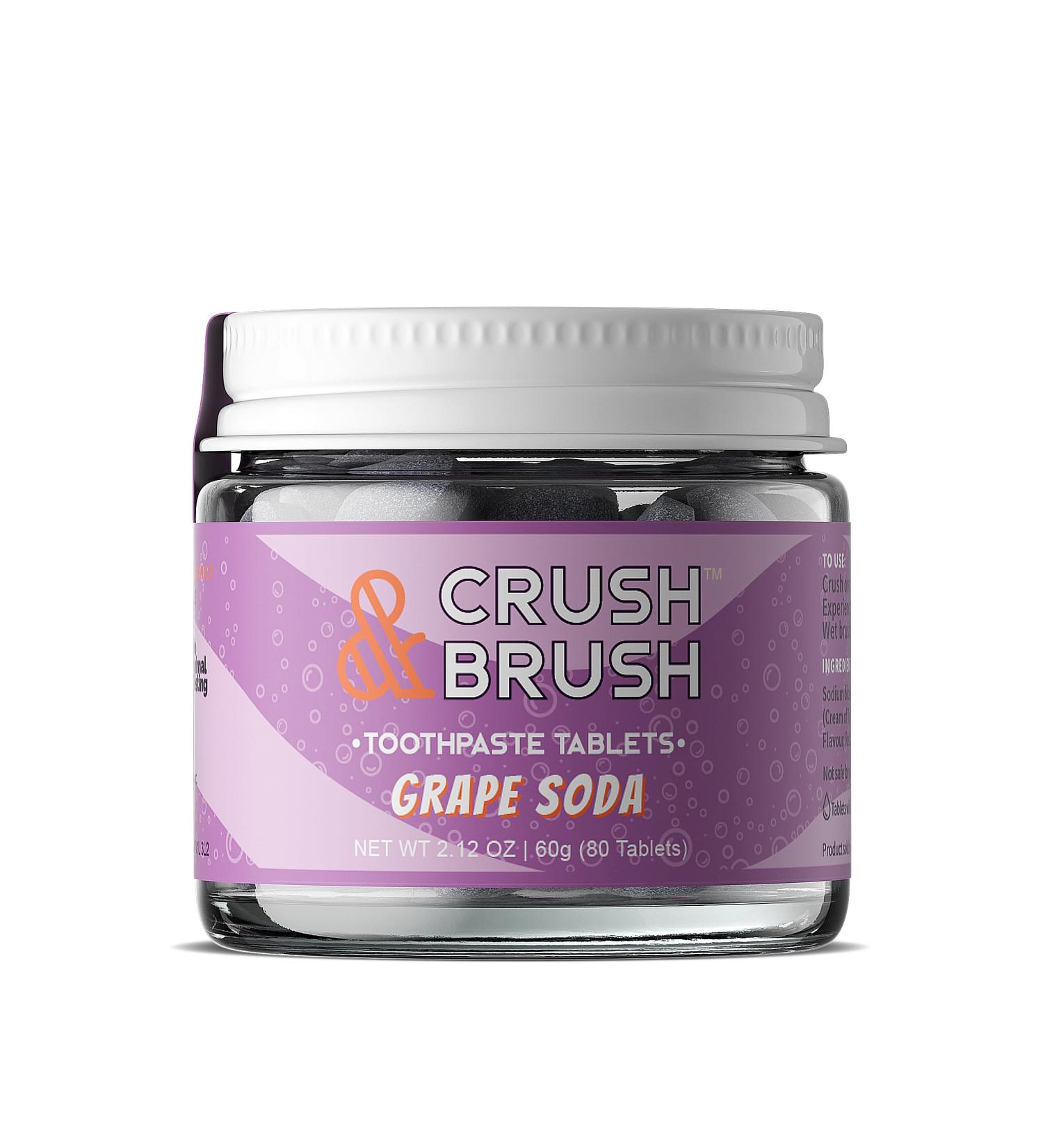 Buy Crush & Brush Toothpaste Tablets - Grape Flavor in Glass Jar (60g 80 Tablets) | Eco-Friendly & Travel-Friendly Dental Care - Buy Online on GoSupps.com