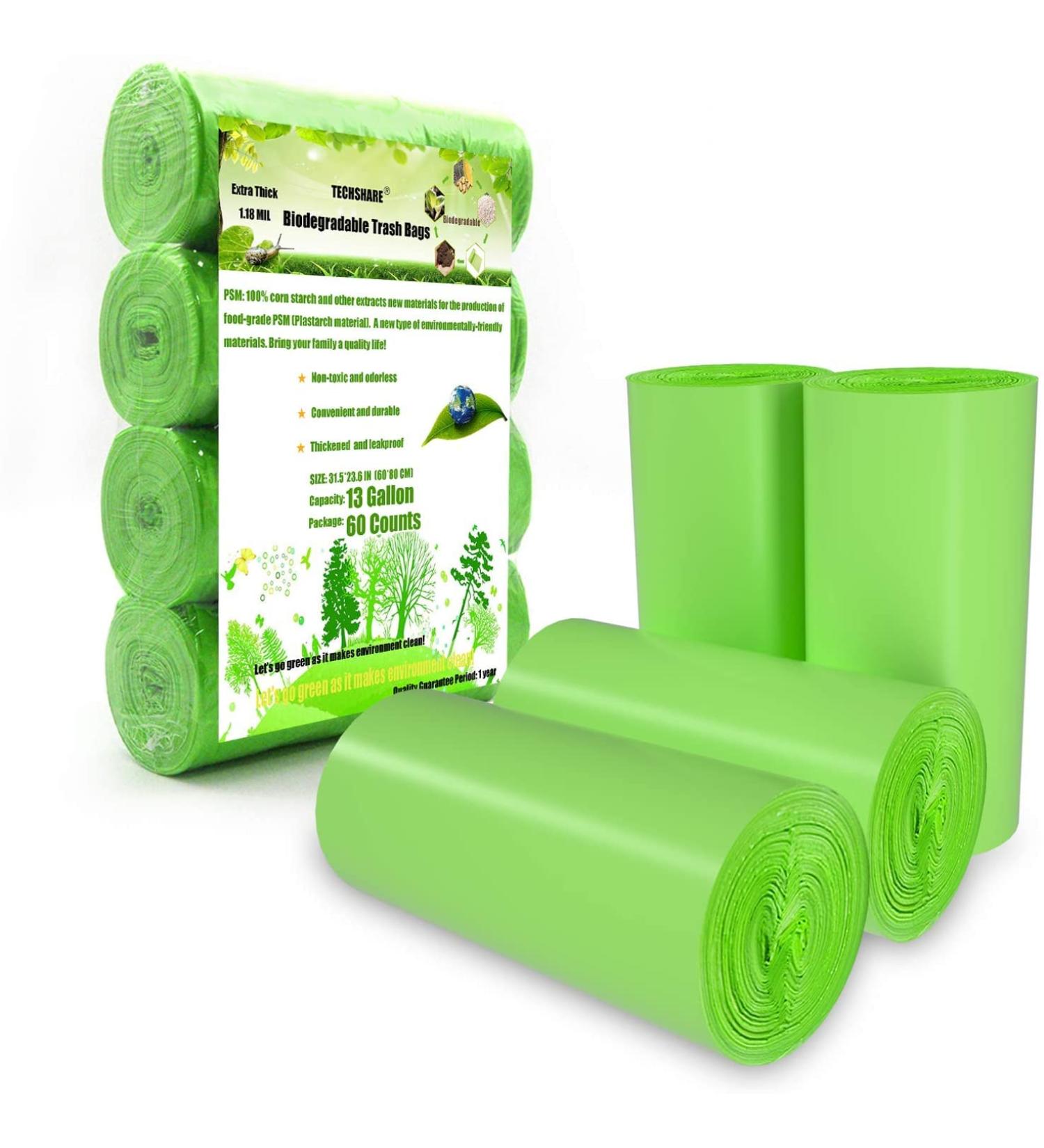 Compostable Garbage Bags 50L - 60 Counts Organic Waste Bags for Kitchen & Garden - Eco-Friendly Thick Green Waste Solutions - Buy Online on GoSupps.com