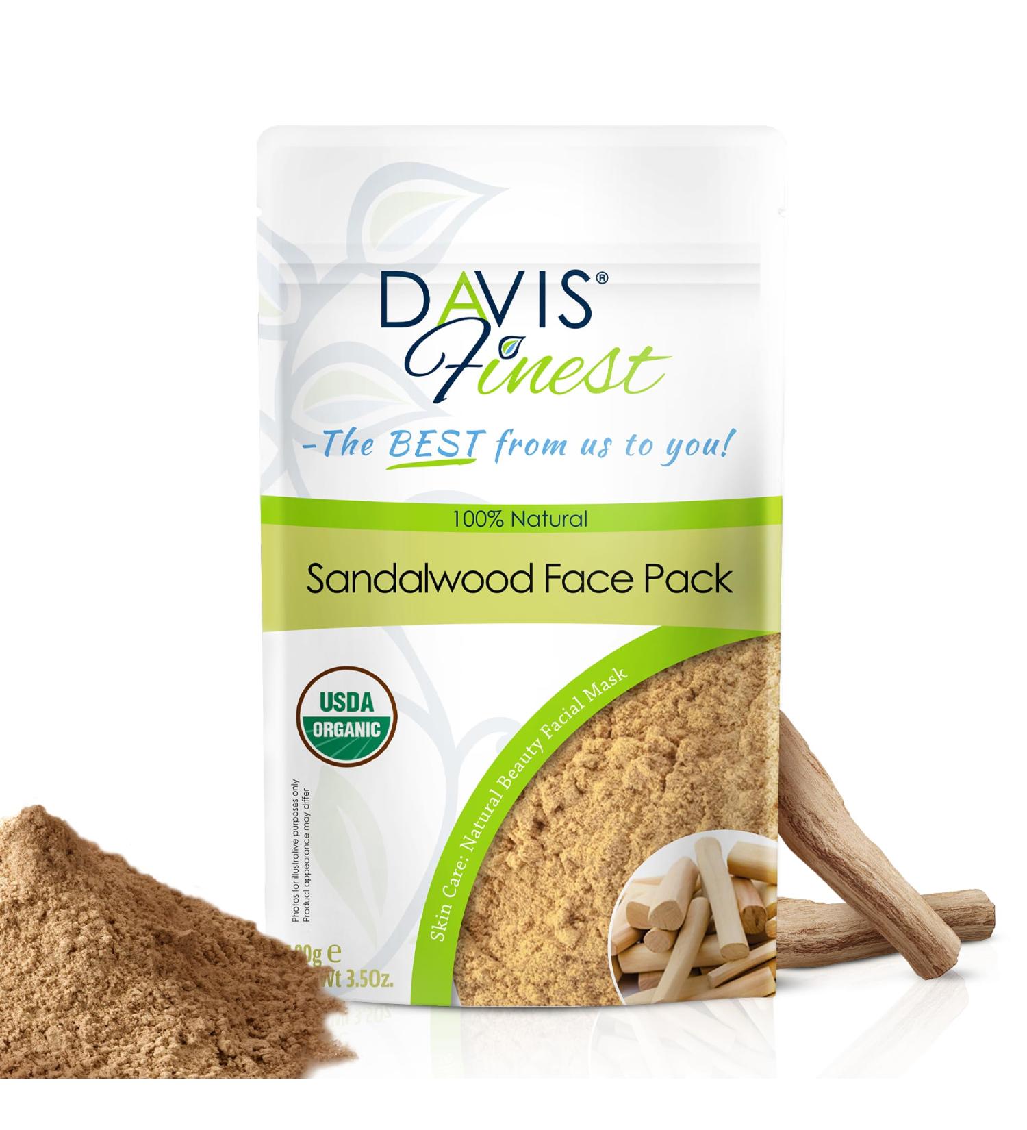 Davis Finest Davis Sandalwood Powder for Face Mask Skin Whitening Whitening Even Skin Tone Moisturizing Facial Care for Sensitive Dry and Acne Prone Skin 100g - Buy Online on GoSupps.com