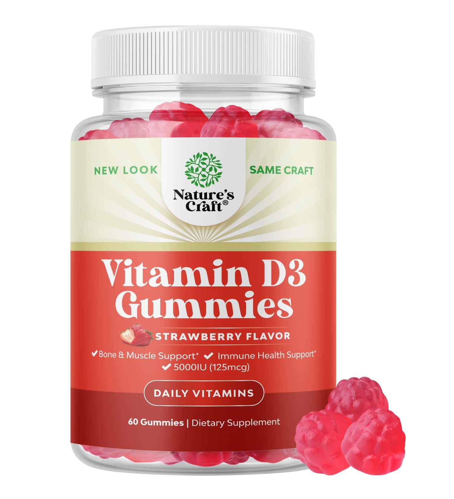 Vegan Vitamin D3 Gummies 5000 IU for Adults | Immunity & Joint Support | Non GMO Strawberry Flavor - Buy Online on GoSupps.com