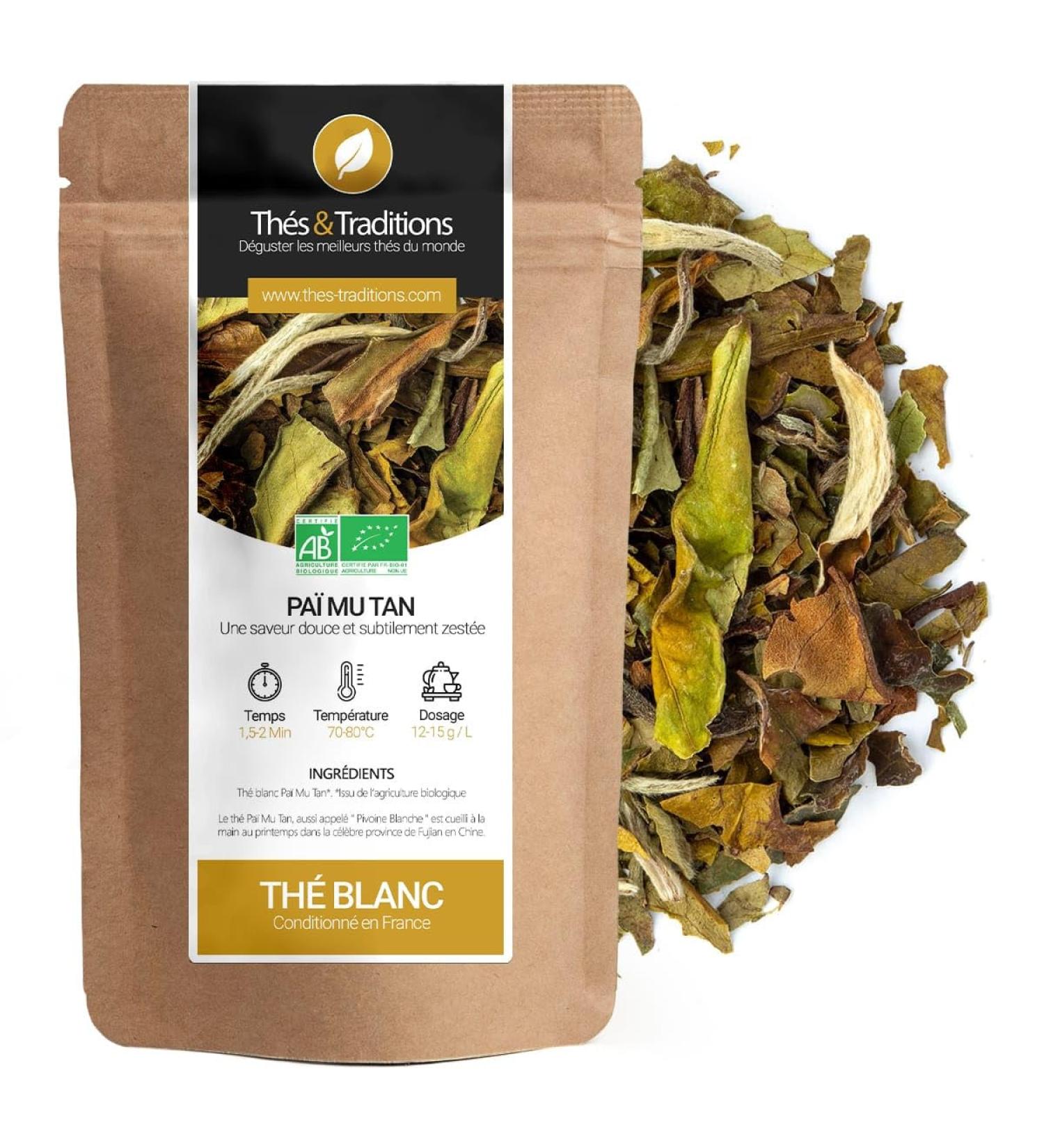  Th s & Traditions Pai Mu Tan - Organic White Tea | 50g Loose Leaf Bag | Certified Organic Agriculture  - Buy Online on GoSupps.com