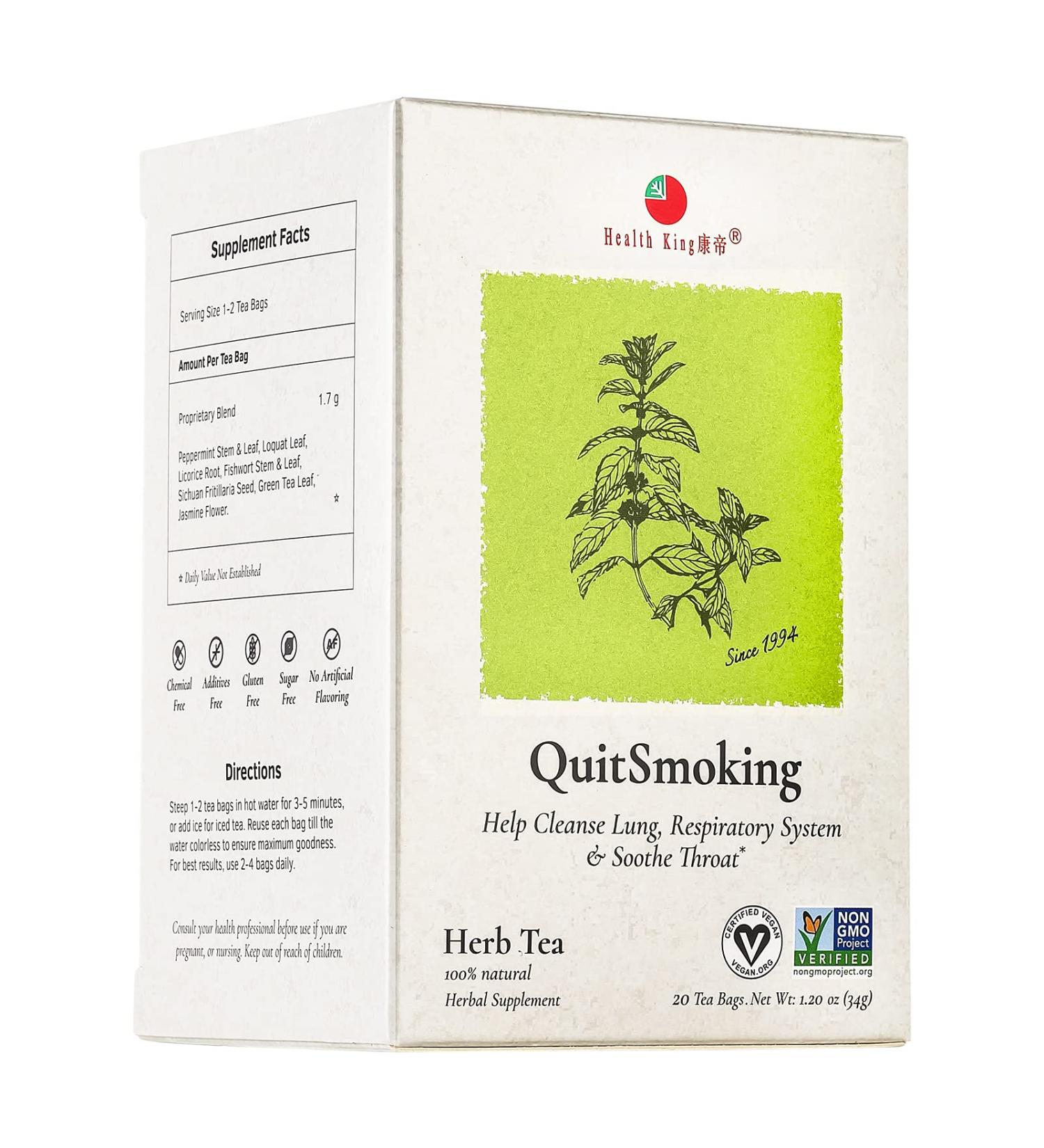 Health King QuitSmoking Herb Tea - Lung Cleanse & Throat Soothing Blend - 20 Tea Bags - Buy Online on GoSupps.com