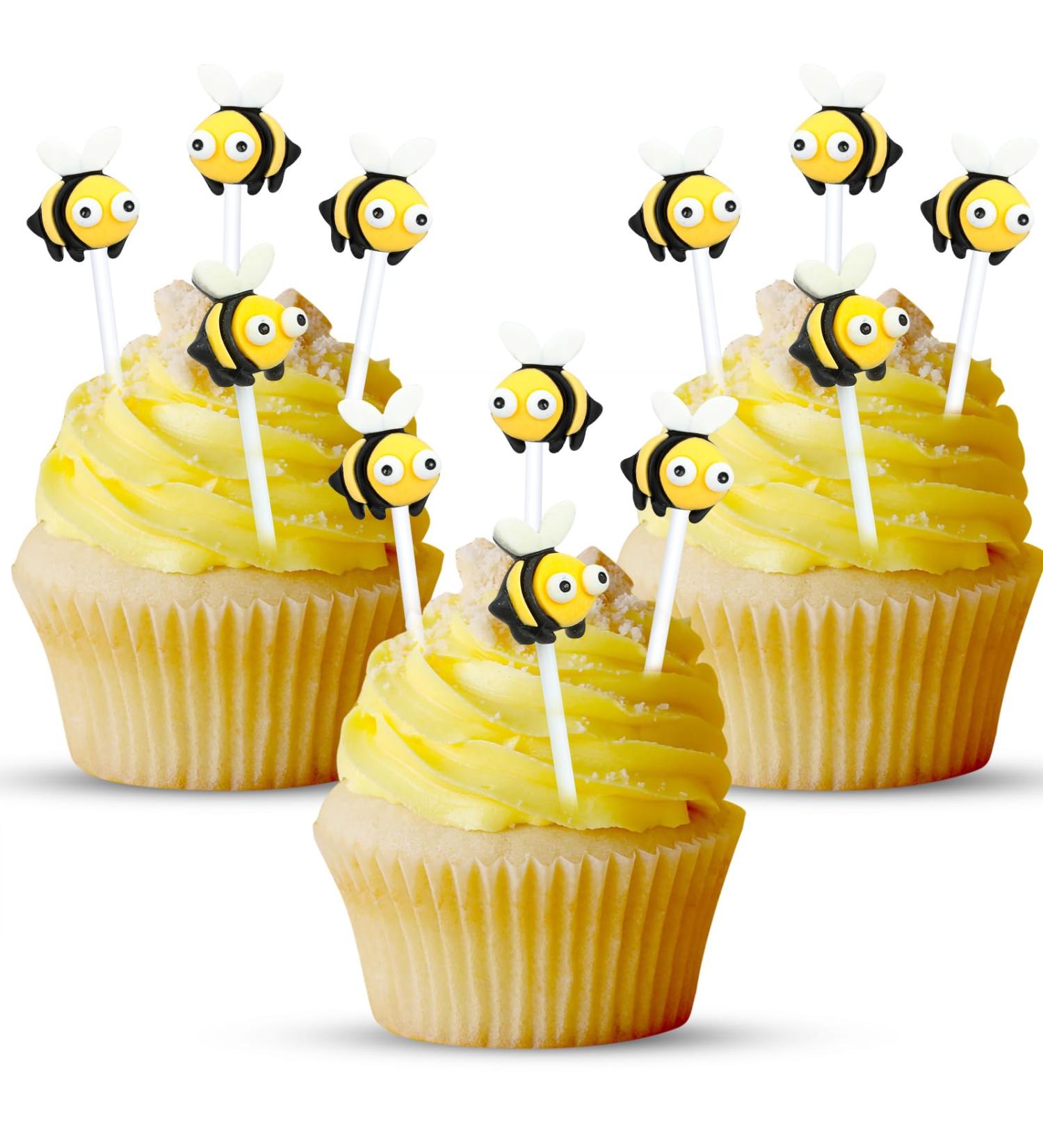 24Pcs Bumble Bee Cupcake Toppers Little Figurine Big Eyes Cute Bee Cupcake Picks Oh Baby Cake Decoration for Bee Theme Baby Shower Kids Boys Girls Birthday Party Decorations Supplies Gifts Style 2 - Buy Online on GoSupps.com
