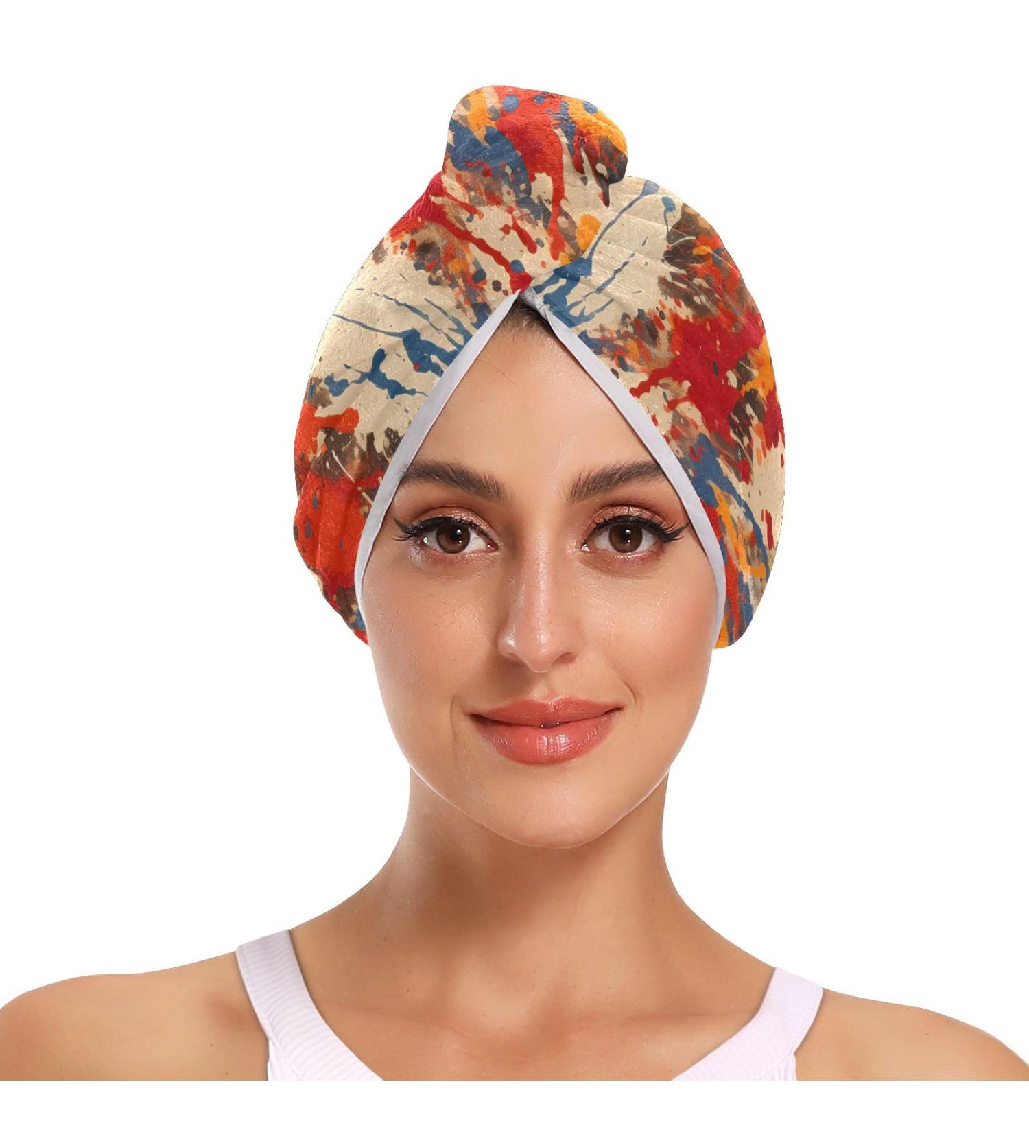 Rainbow Graffiti Hair Towel 2 Pack - Super Absorbent Quick Dry Hair Turbans for Women & Girls - Buy Online on GoSupps.com