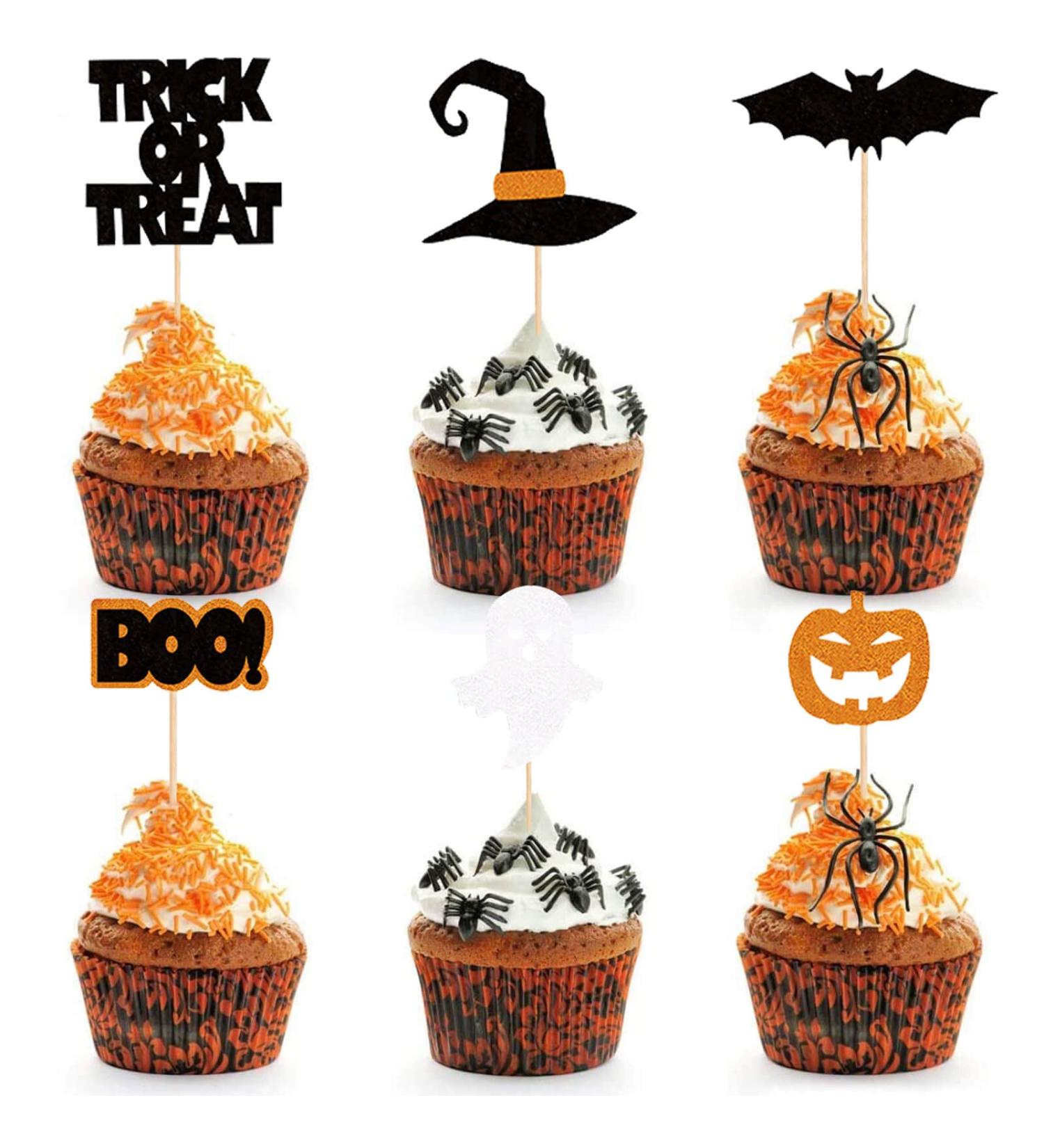 UXYOKM 24Pcs Halloween Cupcake Toppers Pumpkin Witch Hat Ghost Bats Boo Trick or Treat Cupcake Picks Baby Shower Birthday Halloween Themed Party Cake Decorations Supplies Halloween B - Buy Online on GoSupps.com