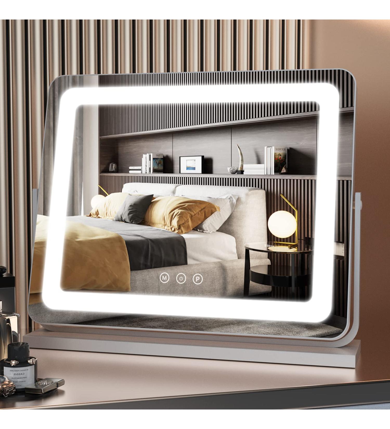 BARMI Vanity Mirror with Lights 22x19 | Dimmable LED Mirror | 3 Color Modes | Smart Touch Control | 360 Rotation | Tabletop Makeup Mirror (White 22x19) - Buy Online on GoSupps.com