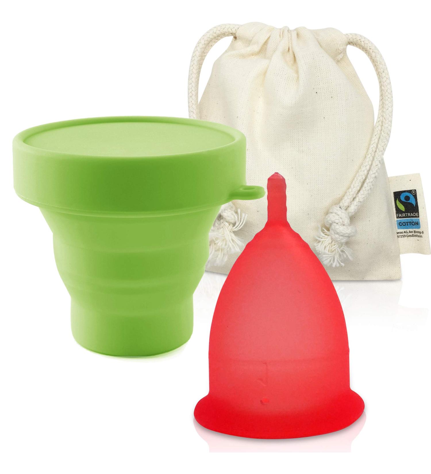 CozyCup Menstrual Cup CLASSIC - Made in Germany | Size 1 Red | Includes Cleaning Cup & Fairtrade Organic Bag - Buy Online on GoSupps.com