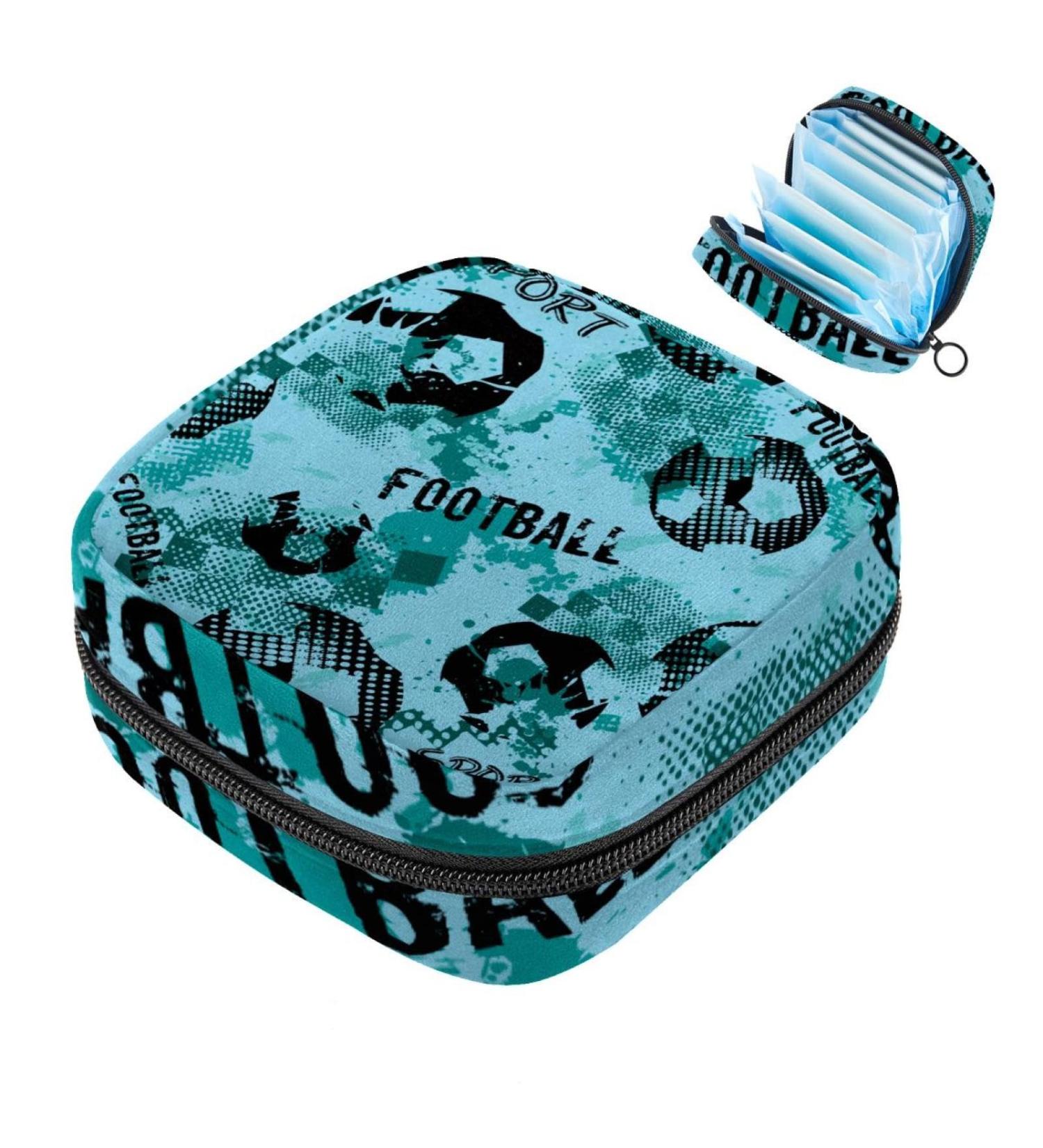 Portable Women's Binding-Up Bags | Menstrual Cup Pocket & Pads | Teenage Girls Tampon Bag | Sports Football Pattern | Blue - Buy Online on GoSupps.com