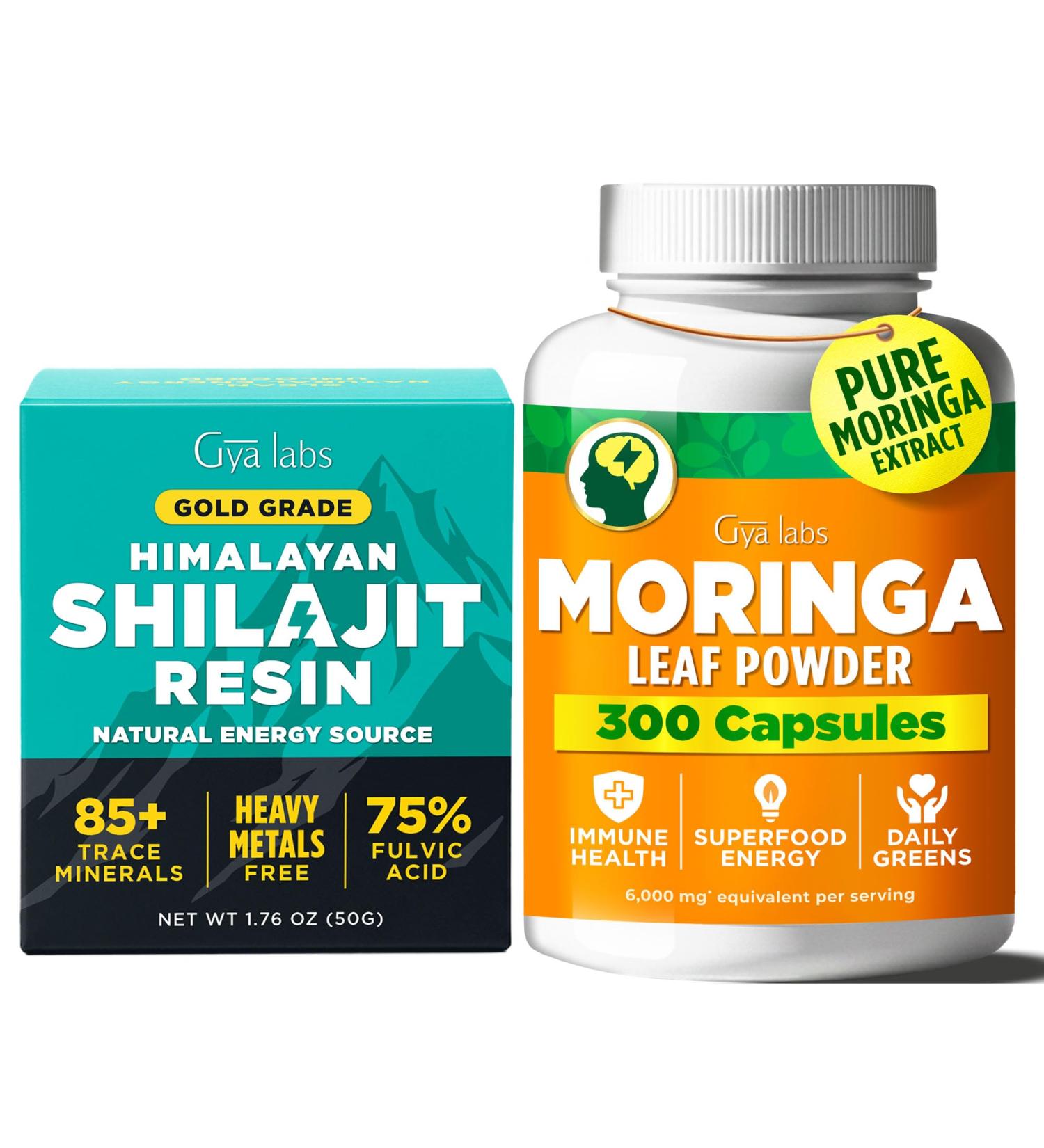 Gya Labs Himalayan Shilajit Resin (1.76 oz) & Moringa Capsules (300 Count) - Buy Online on GoSupps.com
