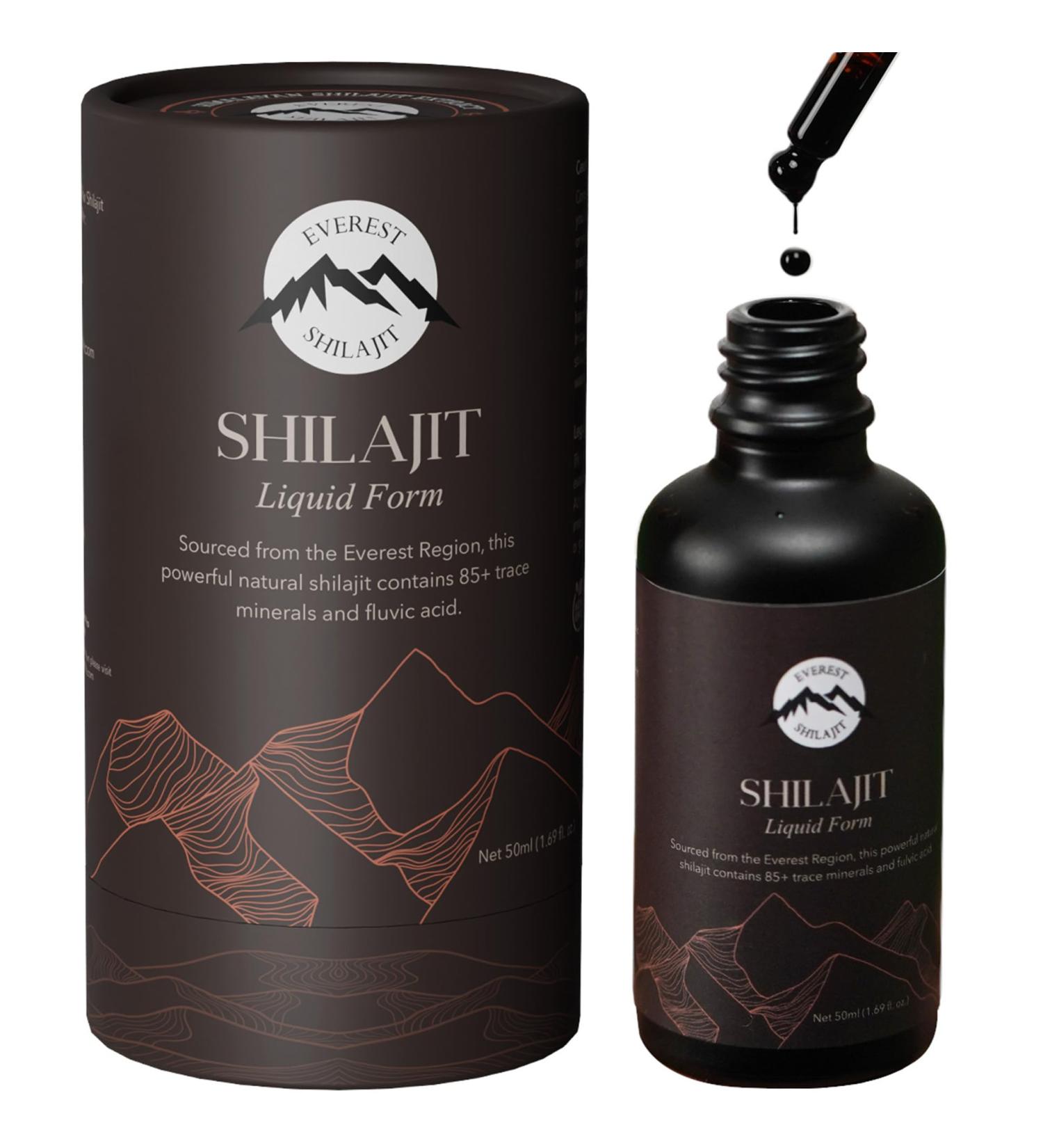 Everest Himalayan Shilajit Liquid Drops | Fast Absorption | 75%+ Fulvic Acid | Easy Dosing | Shilajit Nepal Origin | Natural Energy | 50 ml - Buy Online on GoSupps.com