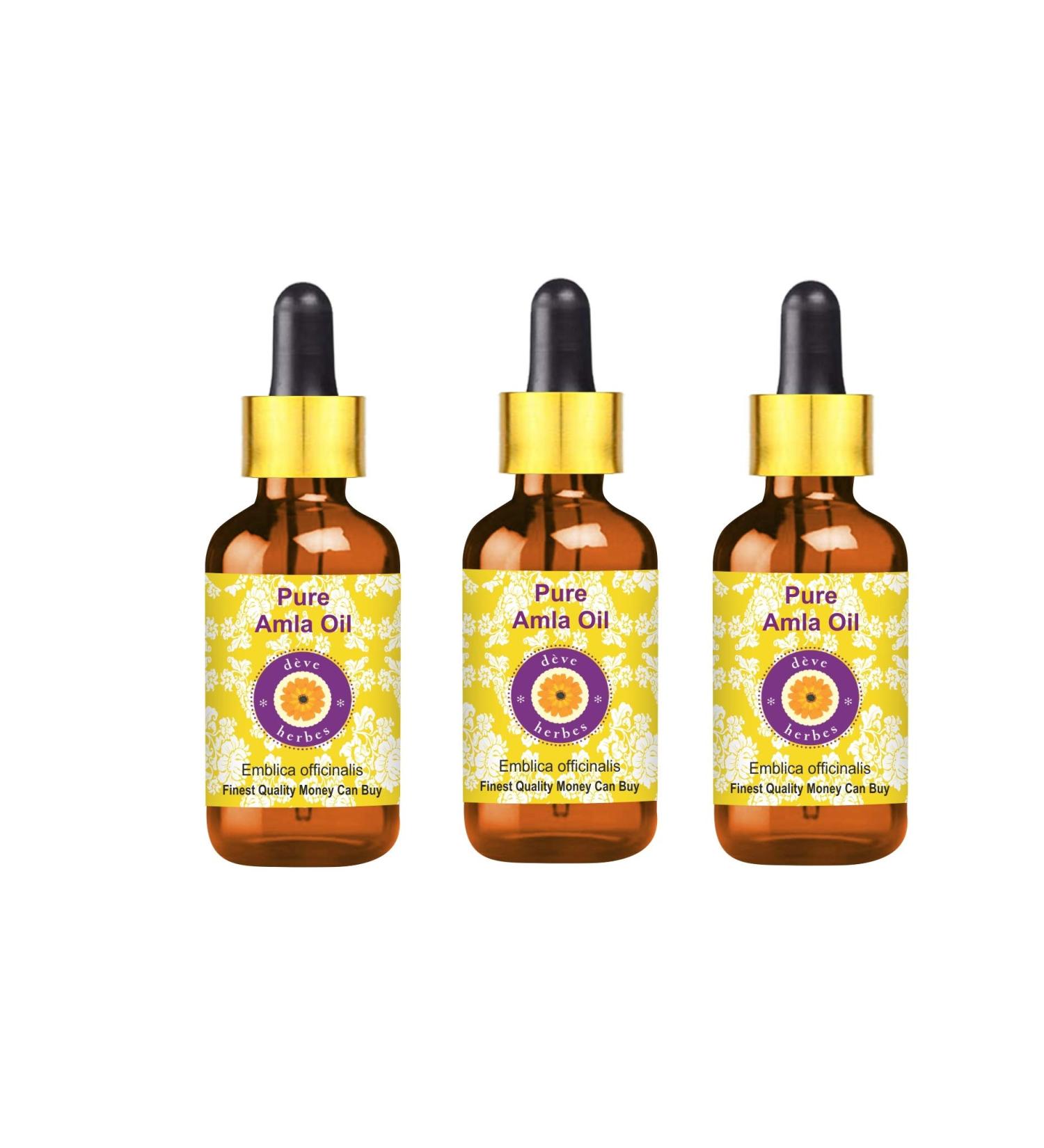 Pure Amla Oil (Emblica Officinalis) - Natural Therapeutic Quality - 100ml x 3 Pack with Glass Dripper | Dev Herbes - Buy Online on GoSupps.com