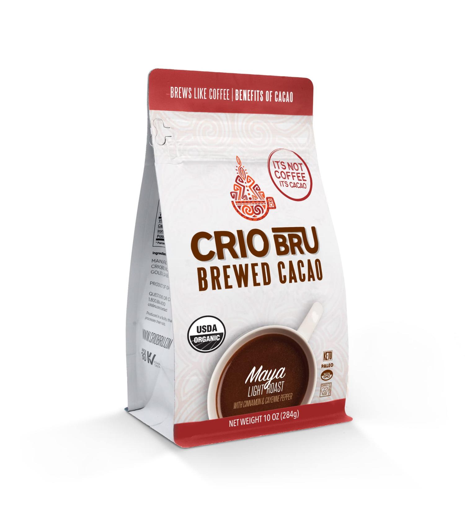 Crio Bru Maya Light Roast | Organic Healthy Cacao Drink | Herbal Tea and Coffee Substitute | 99% Caffeine Free | Keto Whole-30 Low Calorie Energy (10oz) - Buy Online on GoSupps.com