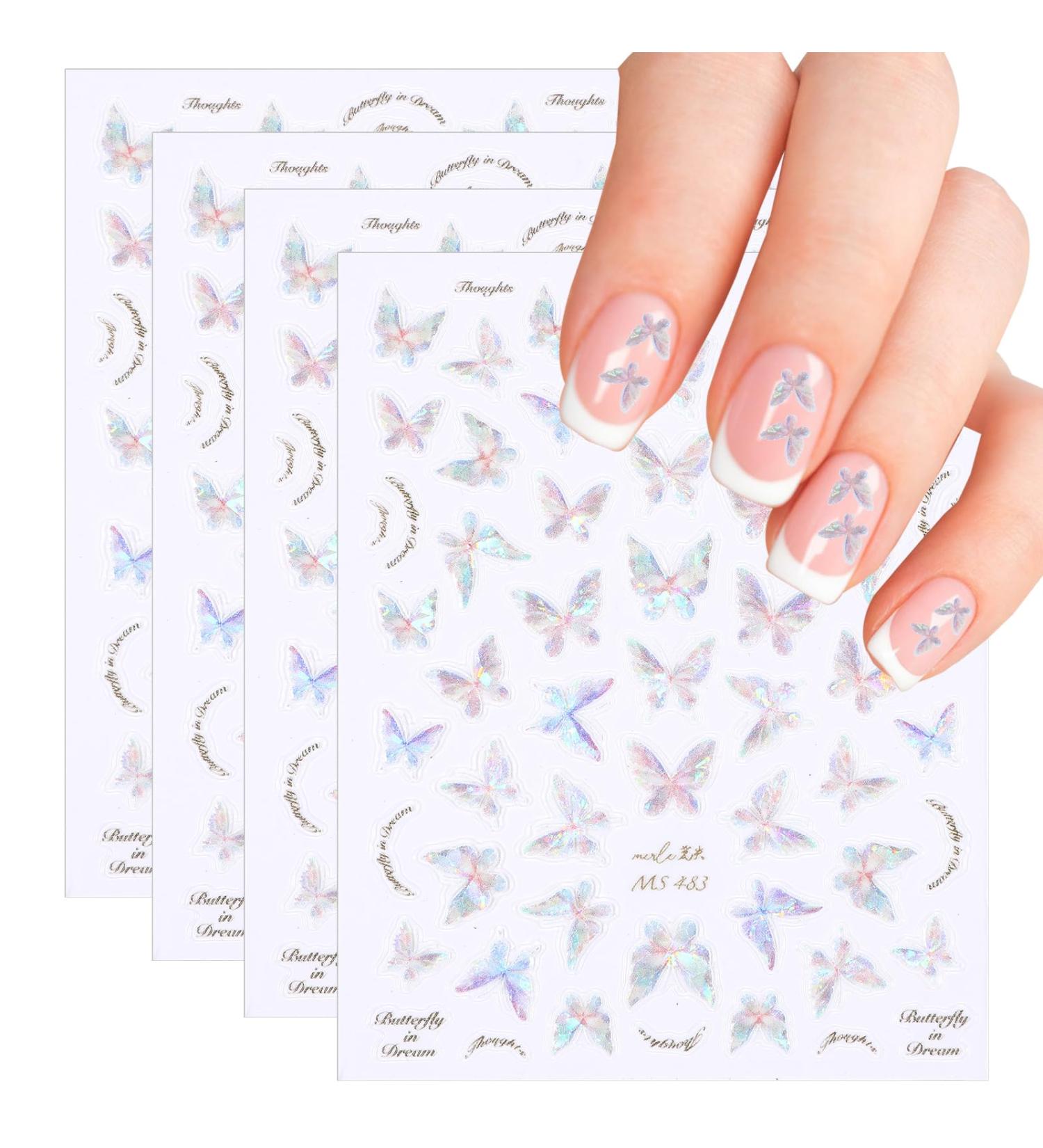 Gjinxi Butterfly Nail Art Stickers 5D Shell Butterfly Butterfly Lace Nail Art Stickers Decals 4 Sheets Vintage Holographic Nail Decals Self-Adhesive Nail Accessories for Women and Girls - Buy Online on GoSupps.com