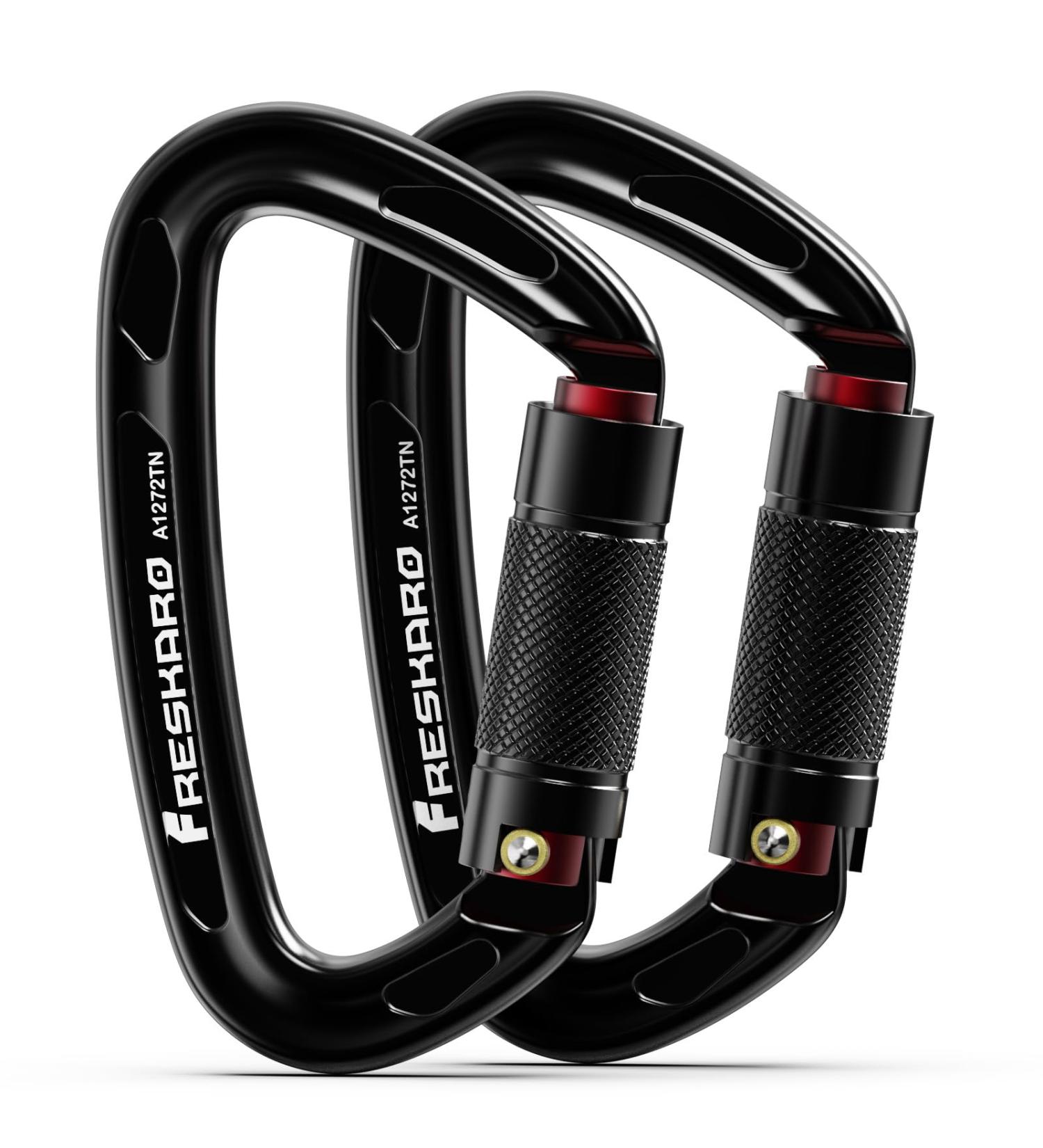 Freskaro 25kn Carabiner - CE Certified Twistlock 10cm Heavy Load Climber (2550kg) - Ideal for Mountaineering Abseiling Dog Leash - Black & Gray (2 Pcs) - Buy Online on GoSupps.com
