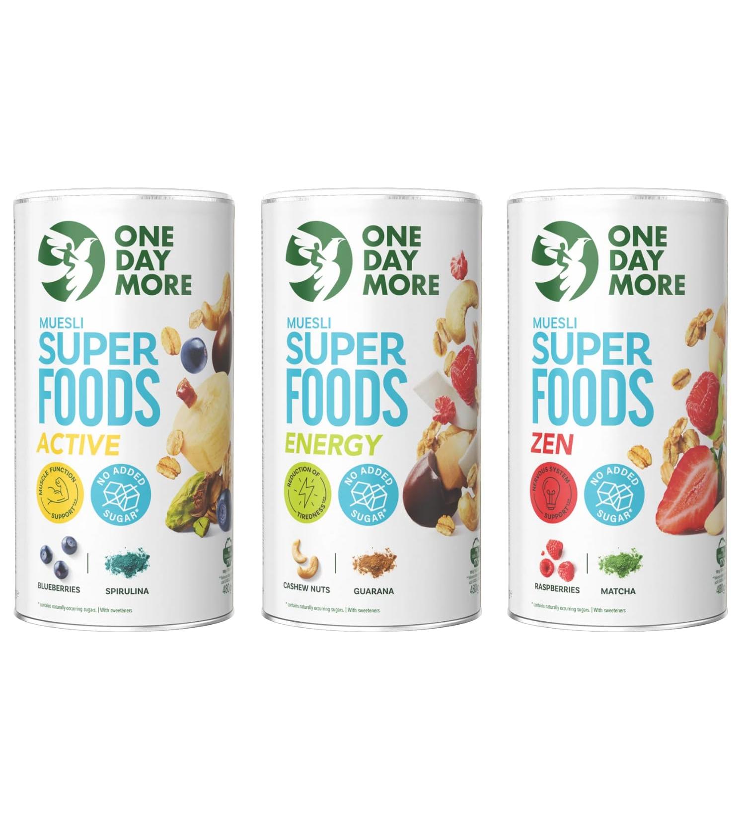 OneDayMore Pack Mueslis Superfoods 3 tubes - Active Energy et Zen - Sans Sucre Ajout - V gan
