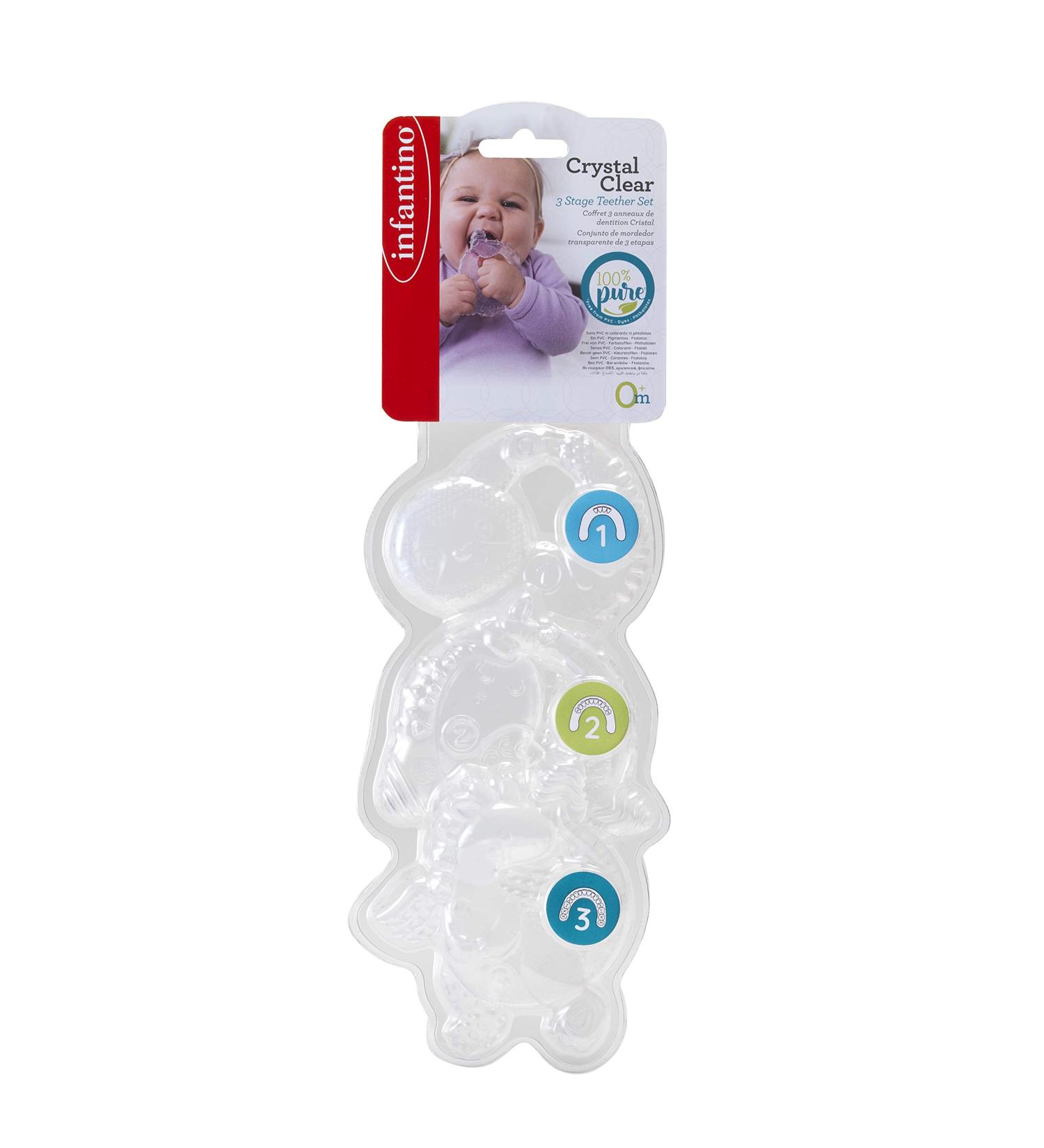 Infantino White Crystal Clear 3 Stage Teether Set - BPA Free Silicone-Free Textured Teethers for Sensory Exploration and Teething Relief - Safe for Babies - Buy Online on GoSupps.com