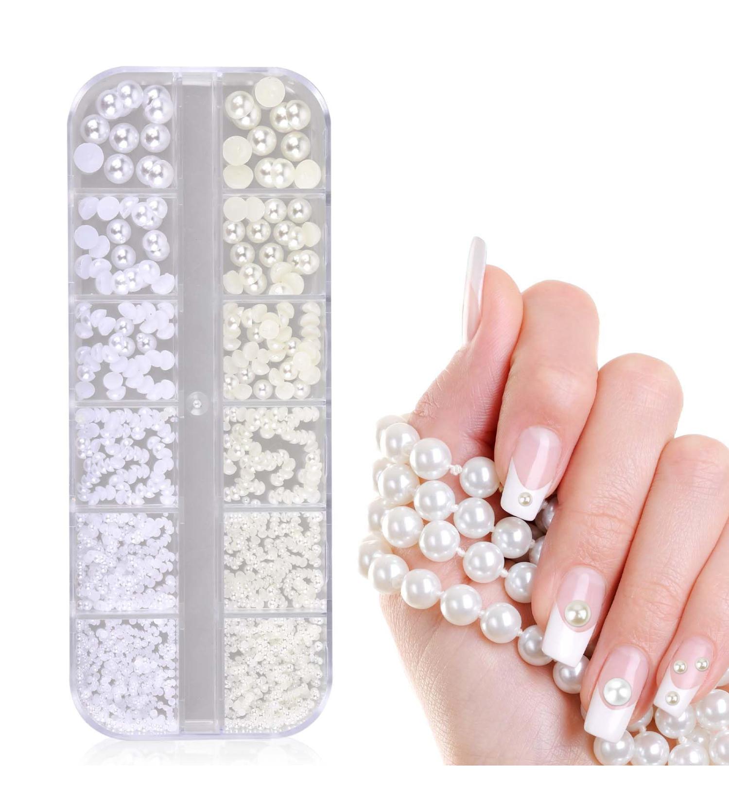 Half-Ground Pearl Nail Art Set | White & Beige Flat Back Pearl Accessories for DIY Projects & Nail Decorations - Buy Online on GoSupps.com