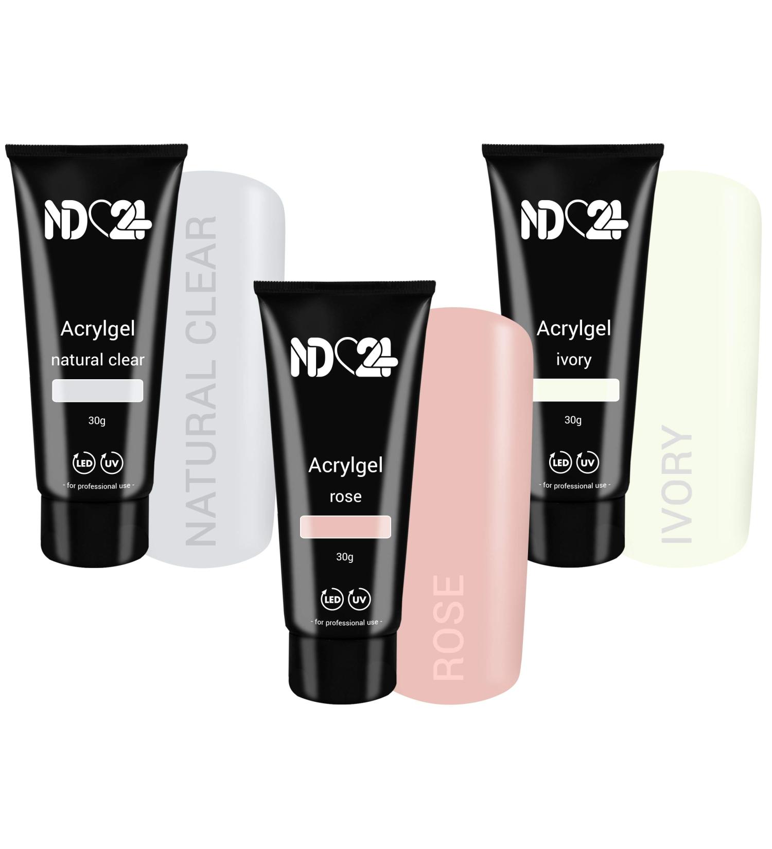 Poly Acrylic Gel Tube Set for French Nails - Clear Rose & Ivory (3 x 30g) - Best International Shipping - Buy Online on GoSupps.com