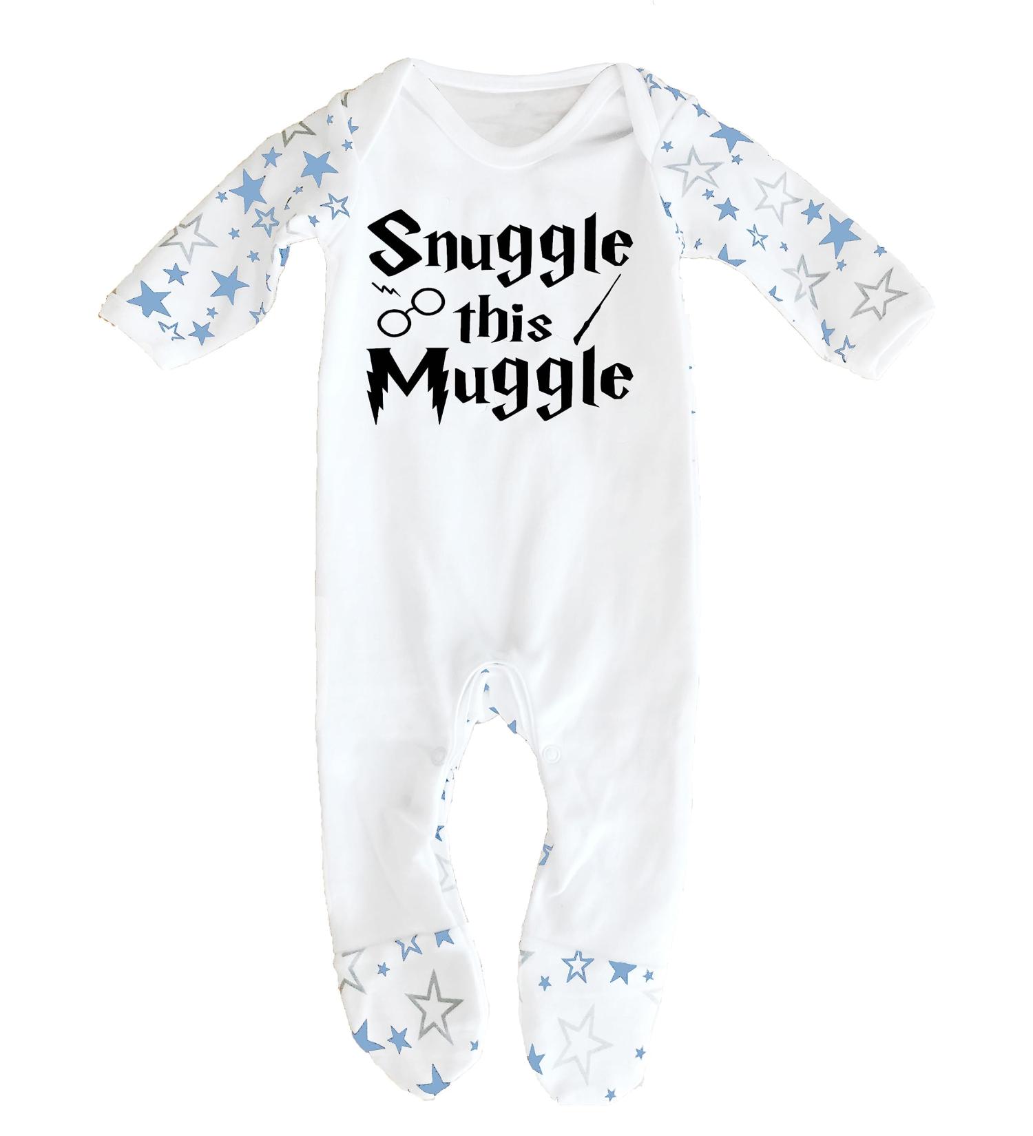 Snuggle this Muggle Harry Potter Baby Sleepsuit | 6-12 Months | UK Designed | 100% Cotton | White/Blue Stars - Buy Online on GoSupps.com