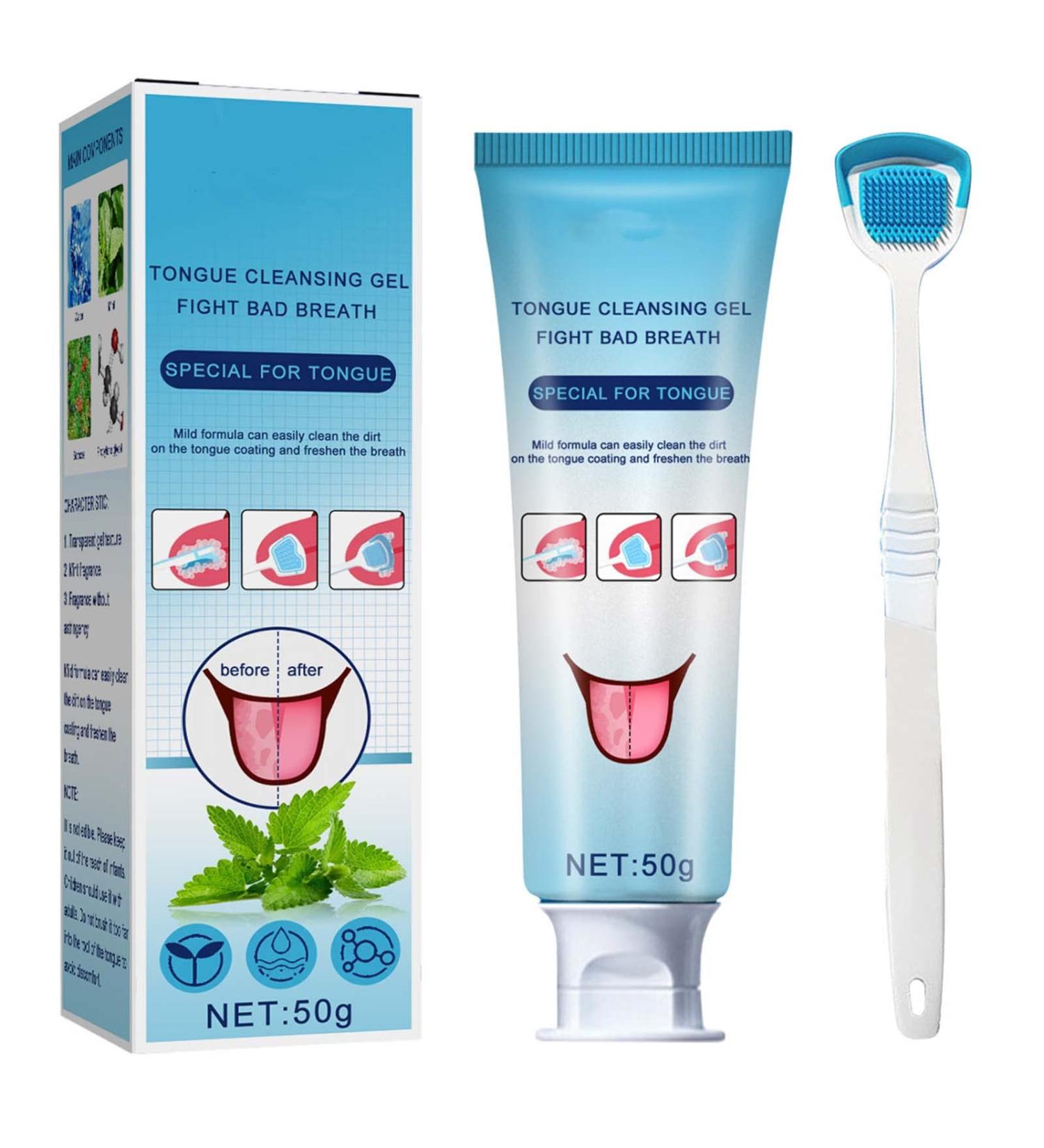 Tongue Cleaner Gel with Brush Set | Reduces Bad Breath & Enhances Oral Care | Easy Non-Synthetic Solution - Buy Online on GoSupps.com