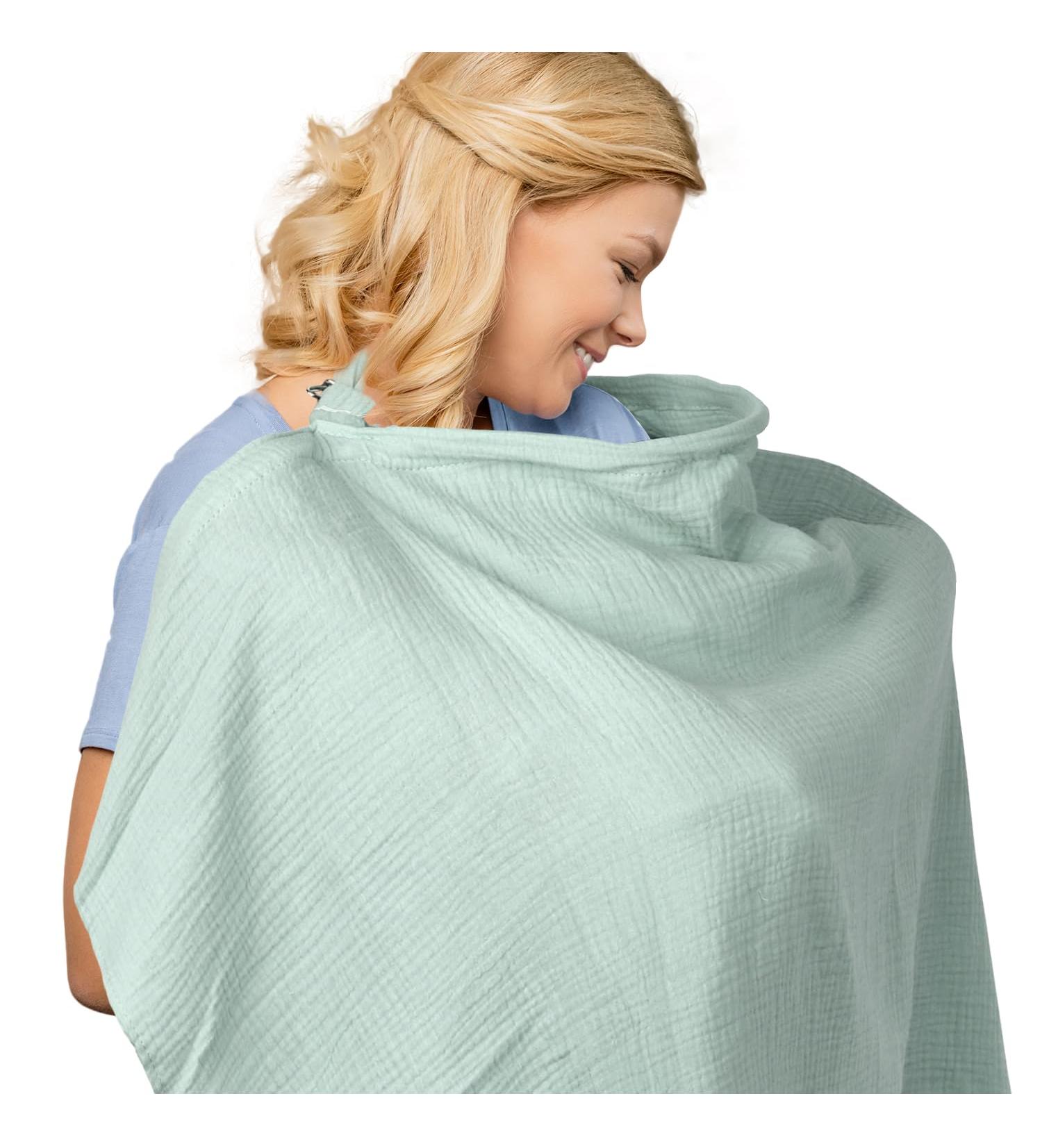 Light Green Musselin Breastfeeding Cover | Complete Coverage Breathable Cotton | Ideal for Easy Nursing & Baby View - Buy Online on GoSupps.com