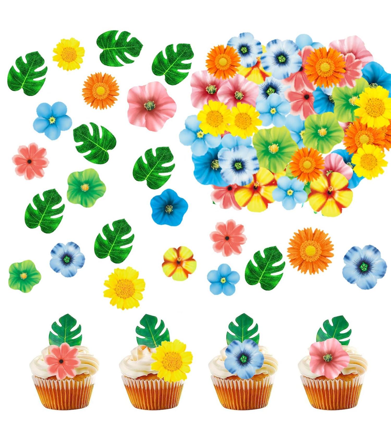 128 Edible Flowers & Leaves for Cake Decoration | Jungle Theme Palm Leaf Wedding & Birthday Parties - Premium Tortendeko - Buy Online on GoSupps.com