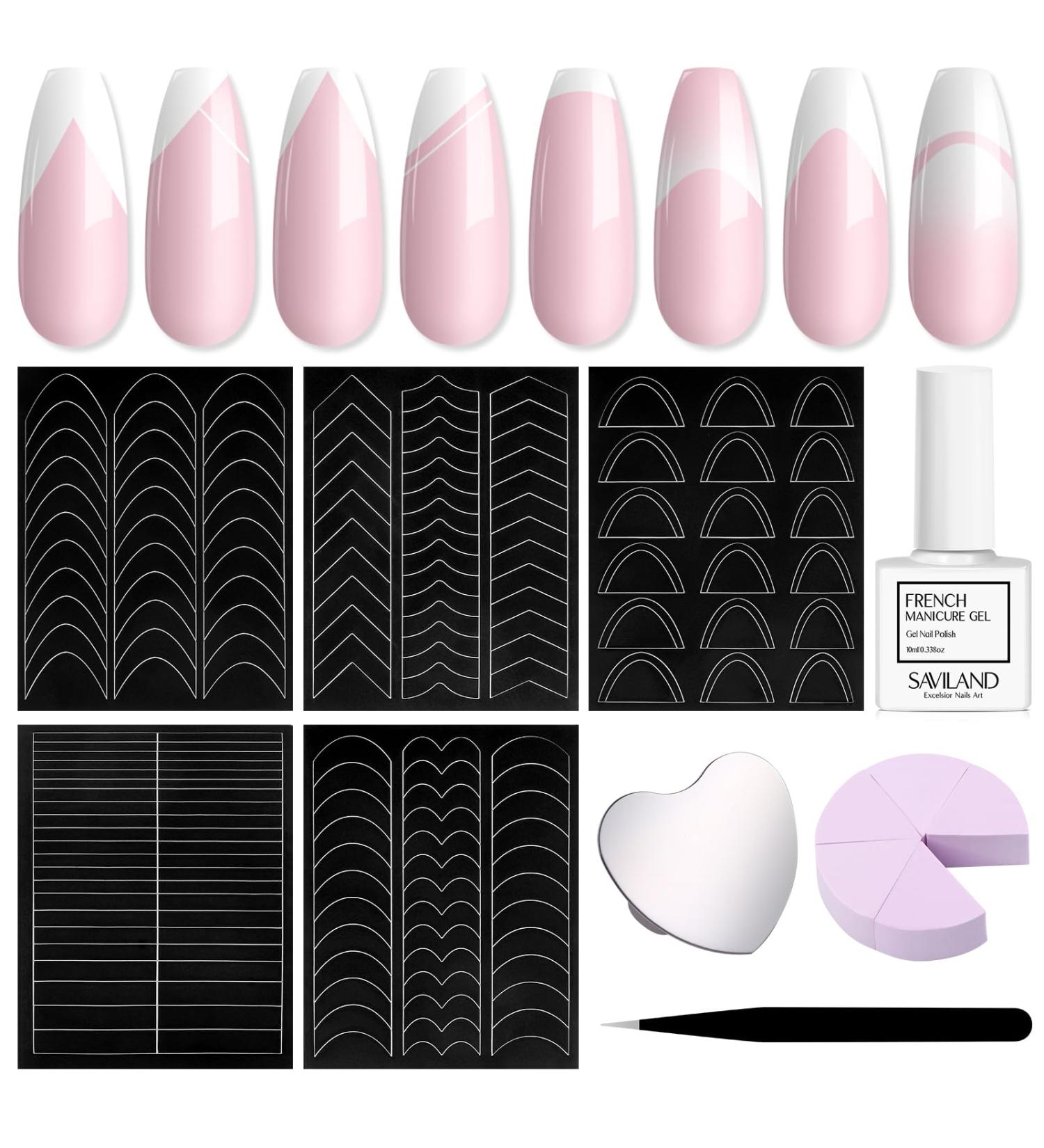 Saviland White Gel Nail Polish French Manicure Kit Fast French Tips Guide Stickers Complete French Tip Tool Easy French Nail Kit Home Beginners French Nails 1-Fast French Tips kit - Buy Online on GoSupps.com